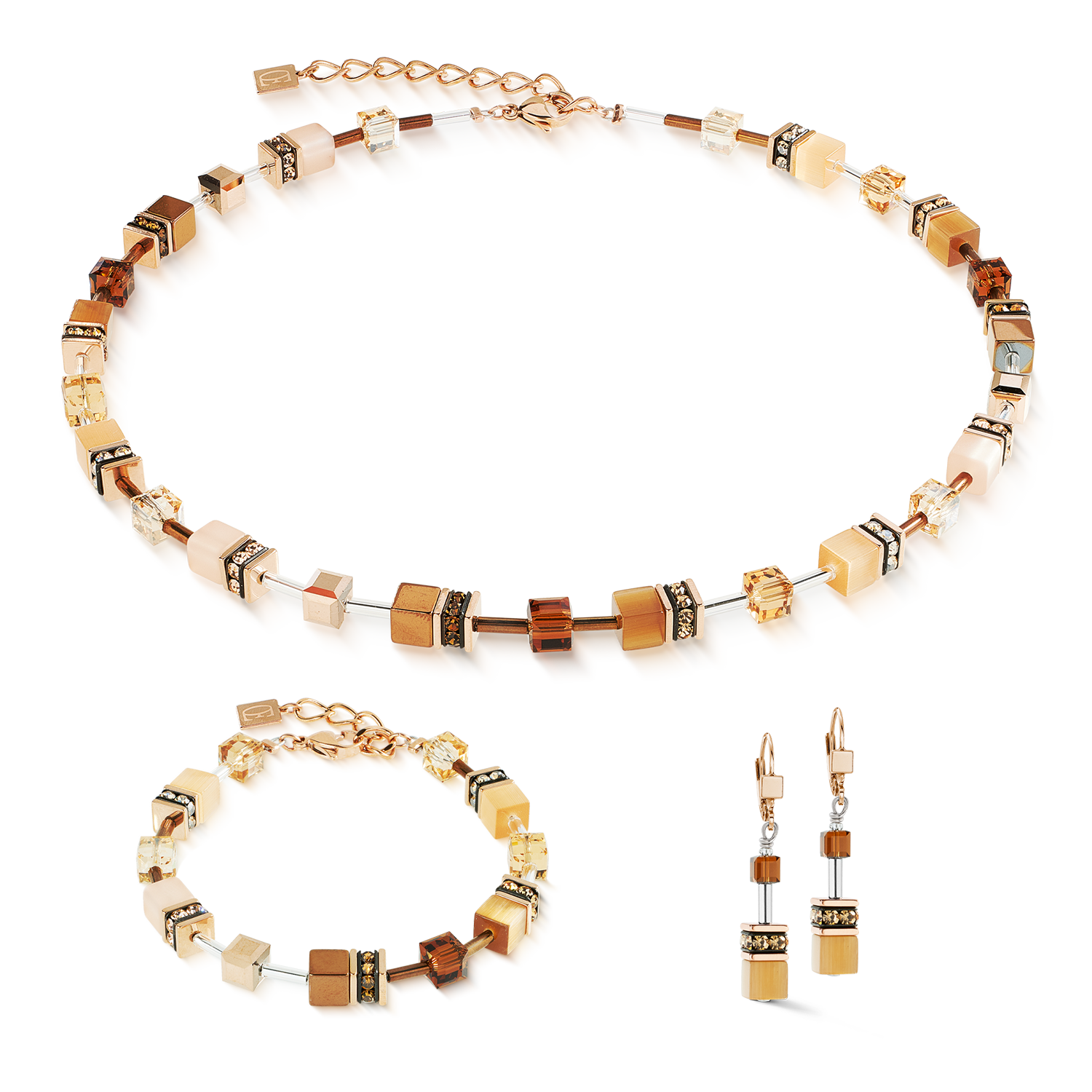 GeoCUBE® Iconic Ohrringe Mocha Mousse von COEUR DE LION – im Set mit passenden Schmuckstücken