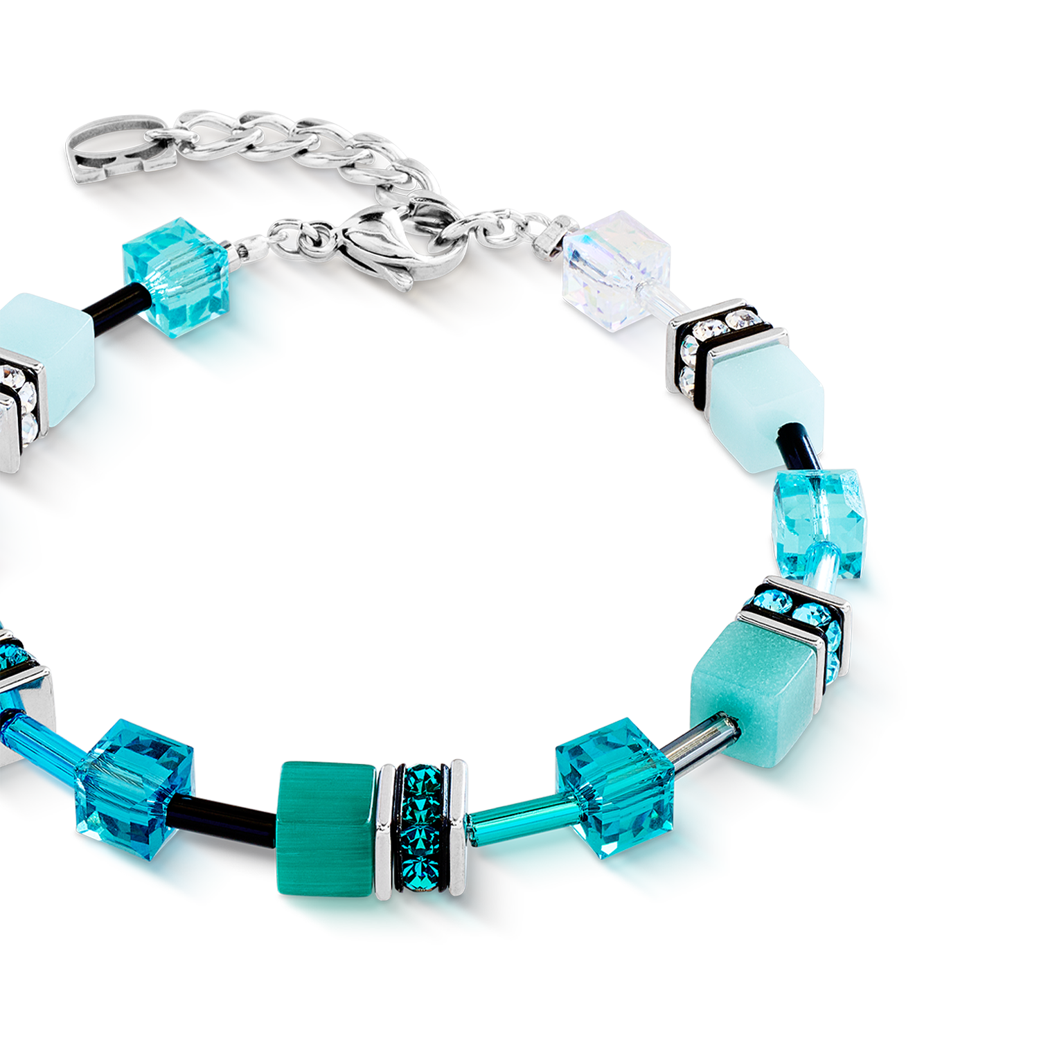 GeoCUBE® Iconic Armband Teal silber von COEUR DE LION – Detailaufnahme