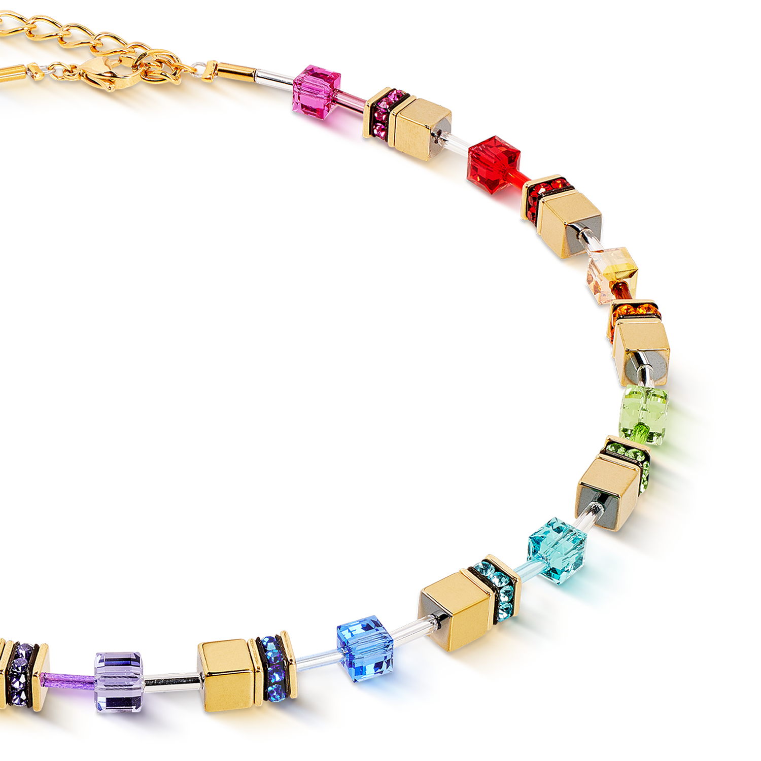 GeoCUBE® Iconic Metallic Halskette Rainbow gold von COEUR DE LION – Detailaufnahme