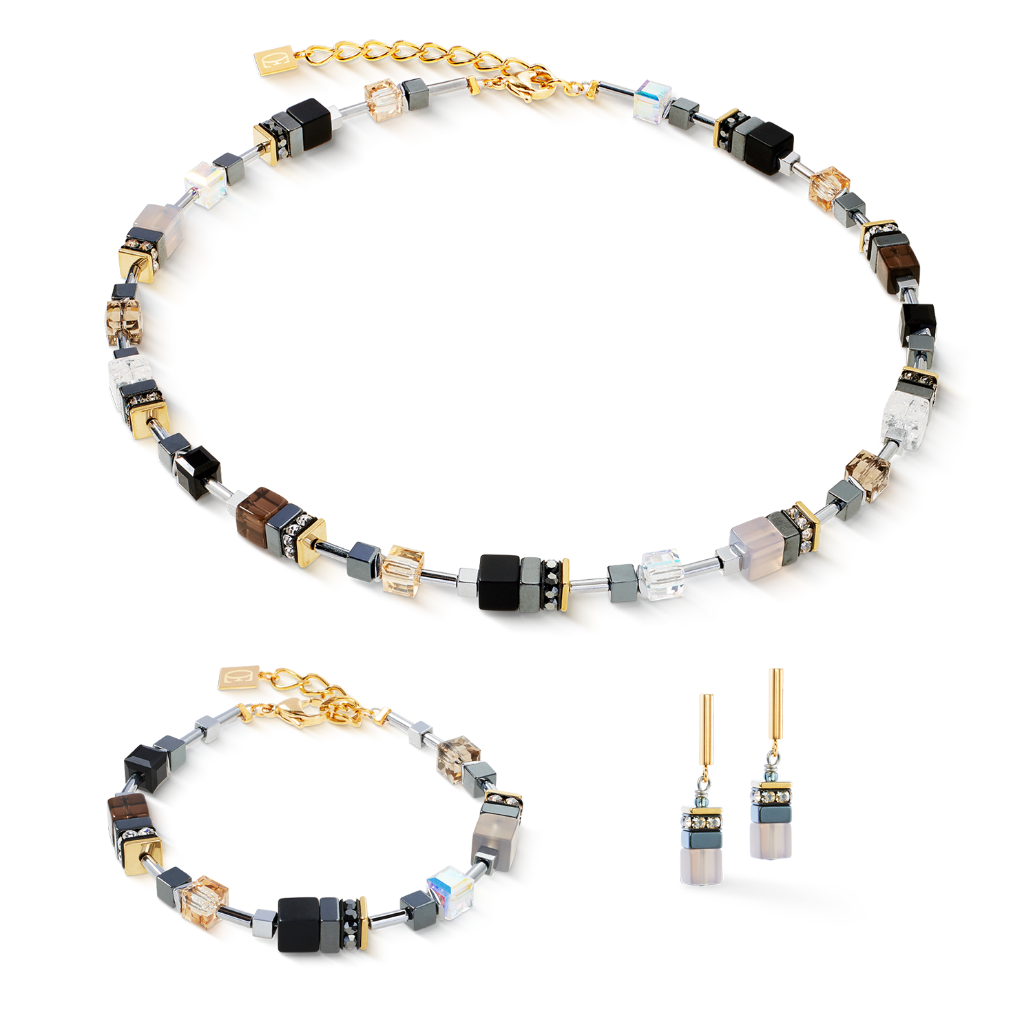 GeoCUBE® Precious Motion Halskette Stone Whisper gold von COEUR DE LION – im Set mit passenden Schmuckstücken