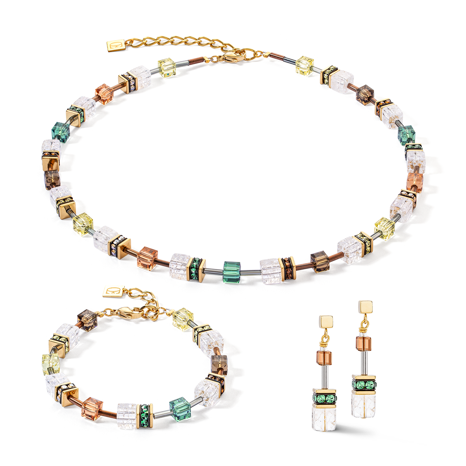 GeoCUBE® Iconic Nature Halskette braun-weiß von COEUR DE LION – im Set mit passenden Schmuckstücken
