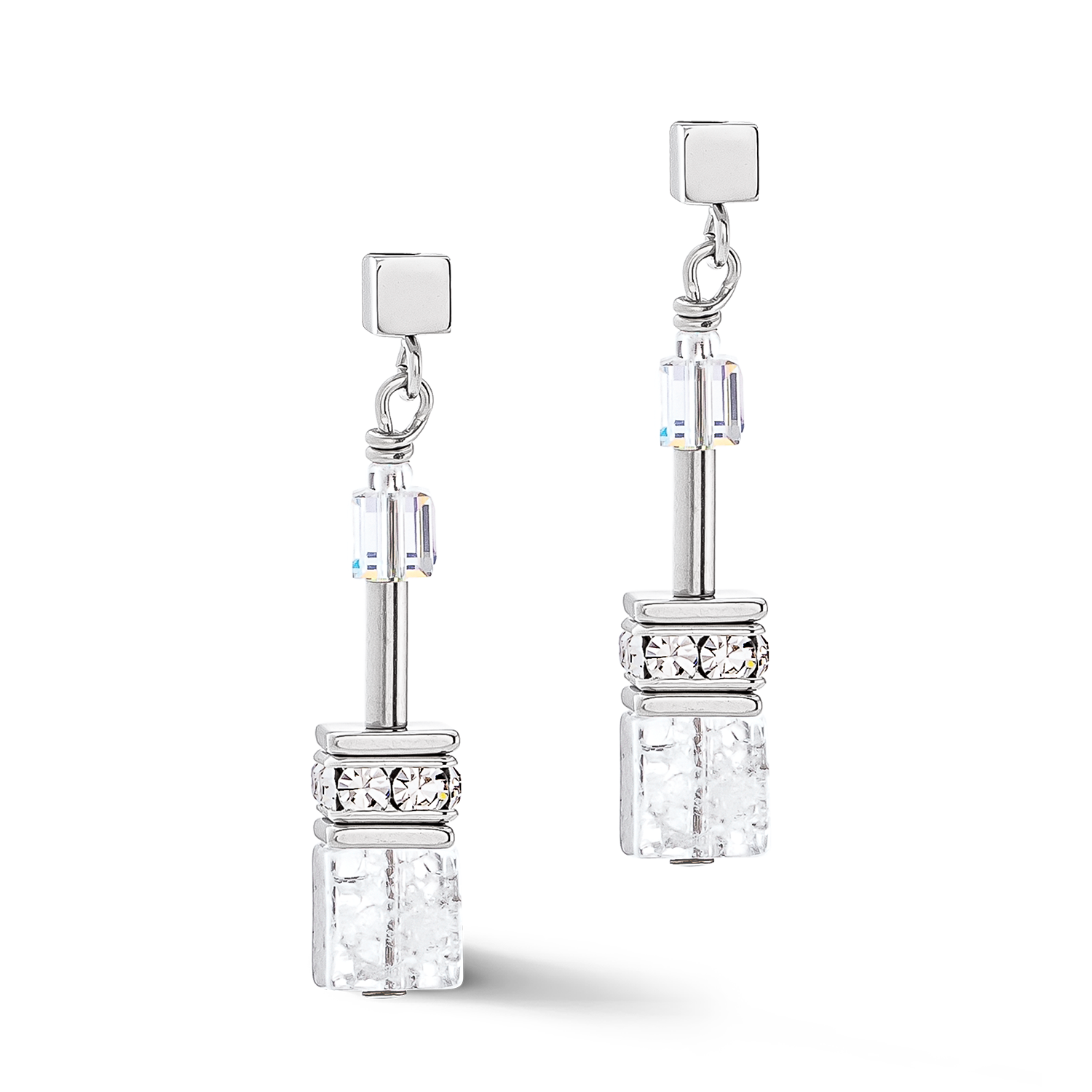 GeoCUBE® Iconic Nature Ohrringe silber-weiß von COEUR DE LION – Detailaufnahme