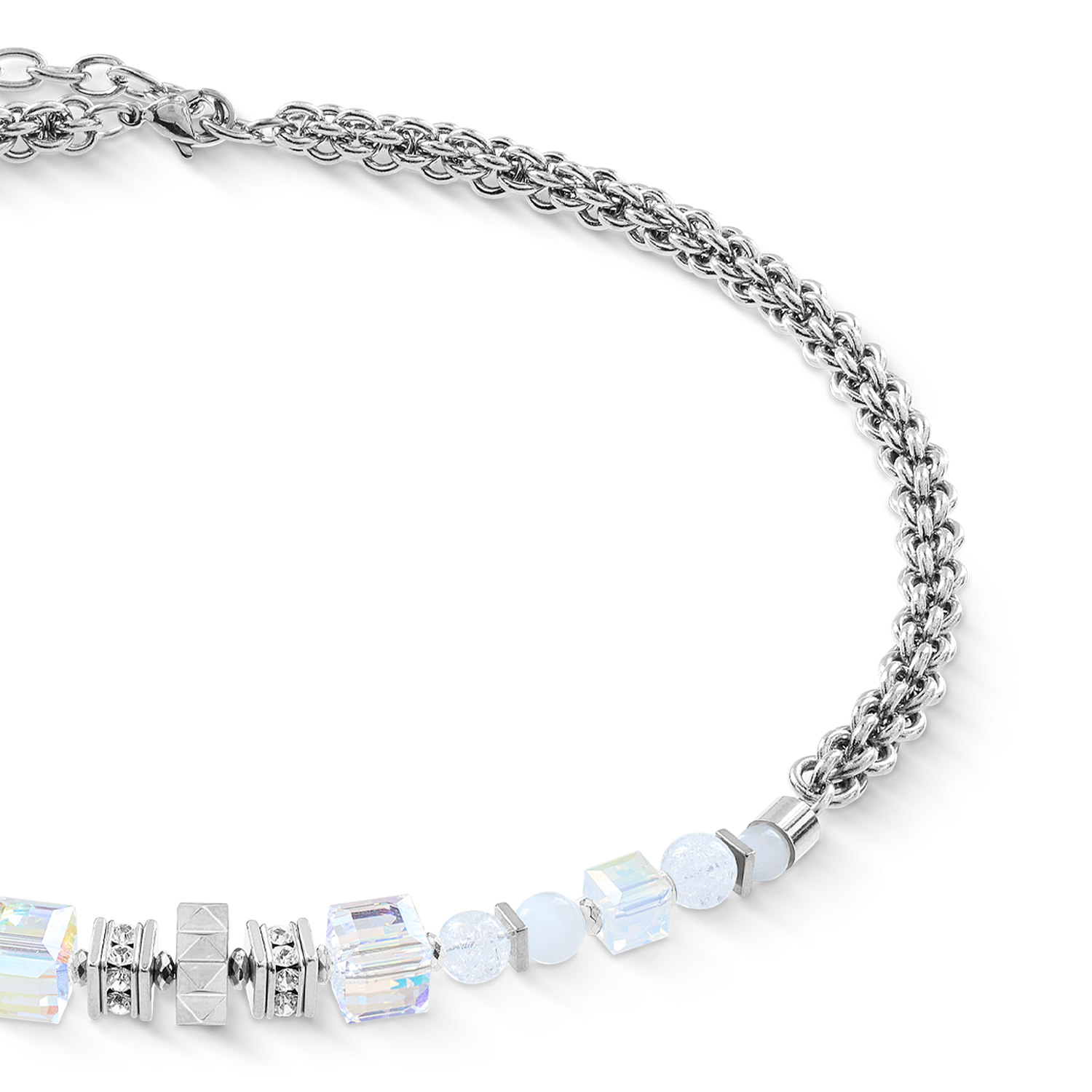 Halskette Cube Nexus silber-weiß von COEUR DE LION – Detailaufnahme