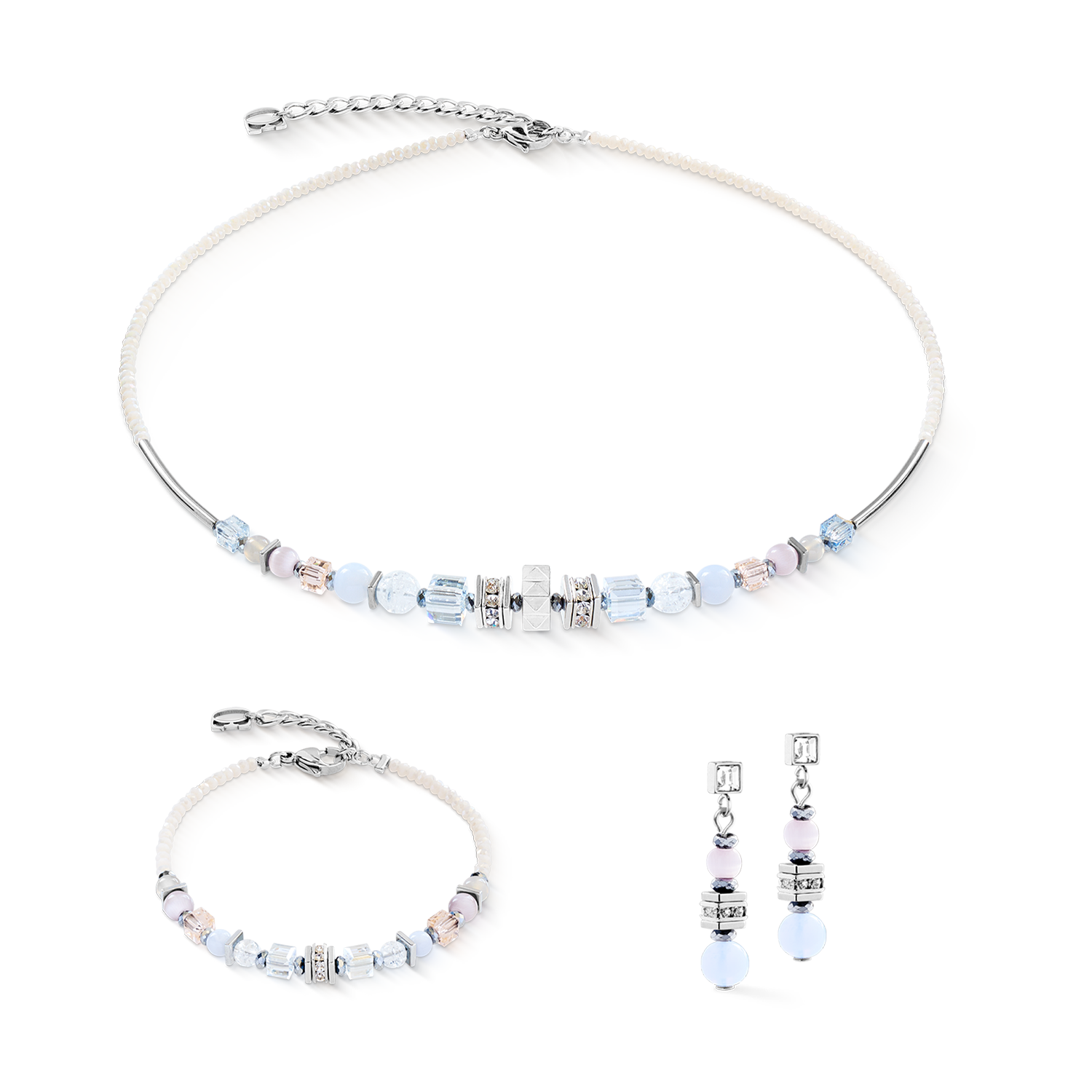 Halskette Shape Mix Nexus silber-pastell von COEUR DE LION – im Set mit passenden Schmuckstücken