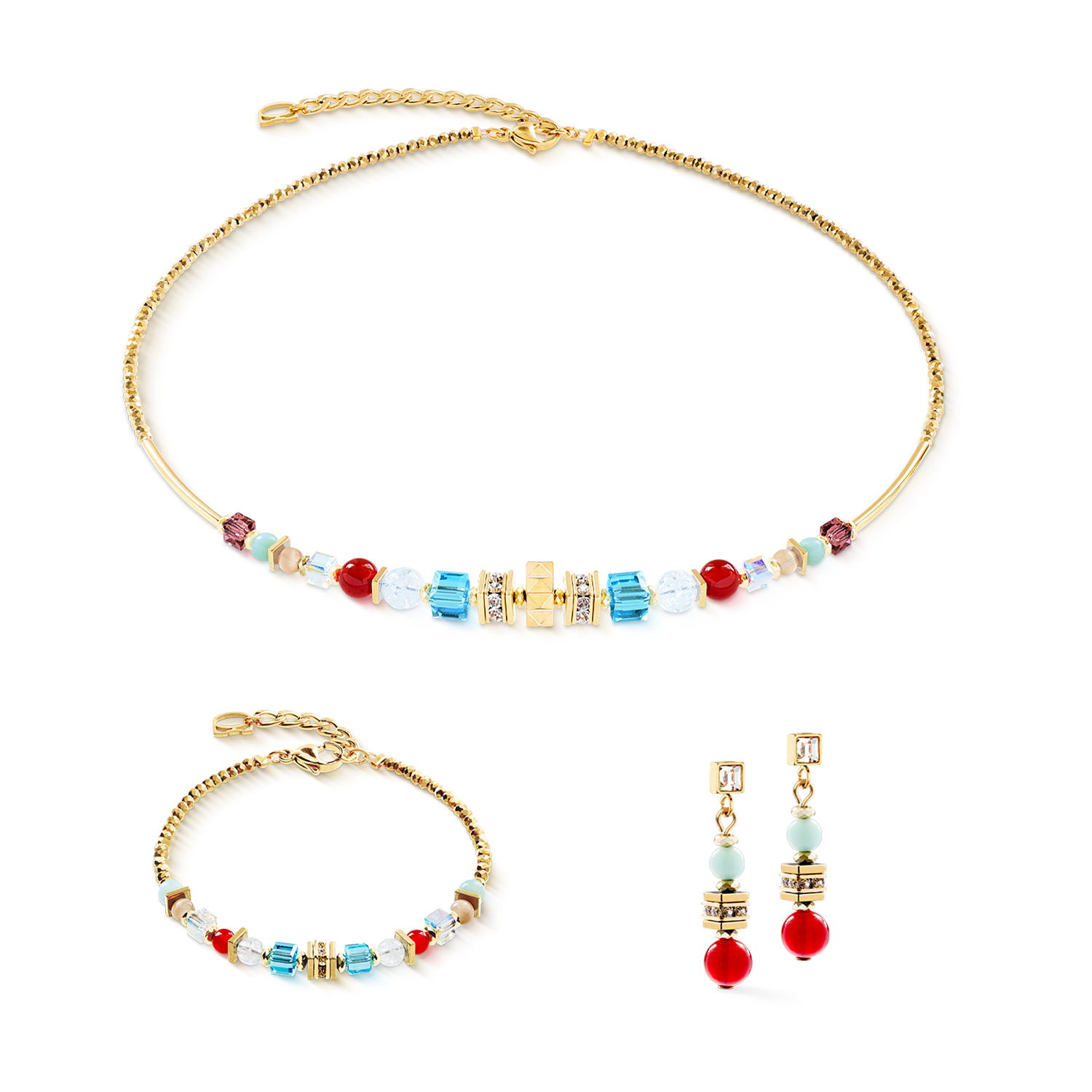 Ohrringe Shape Mix Nexus gold-multicolor von COEUR DE LION – im Set mit passenden Schmuckstücken