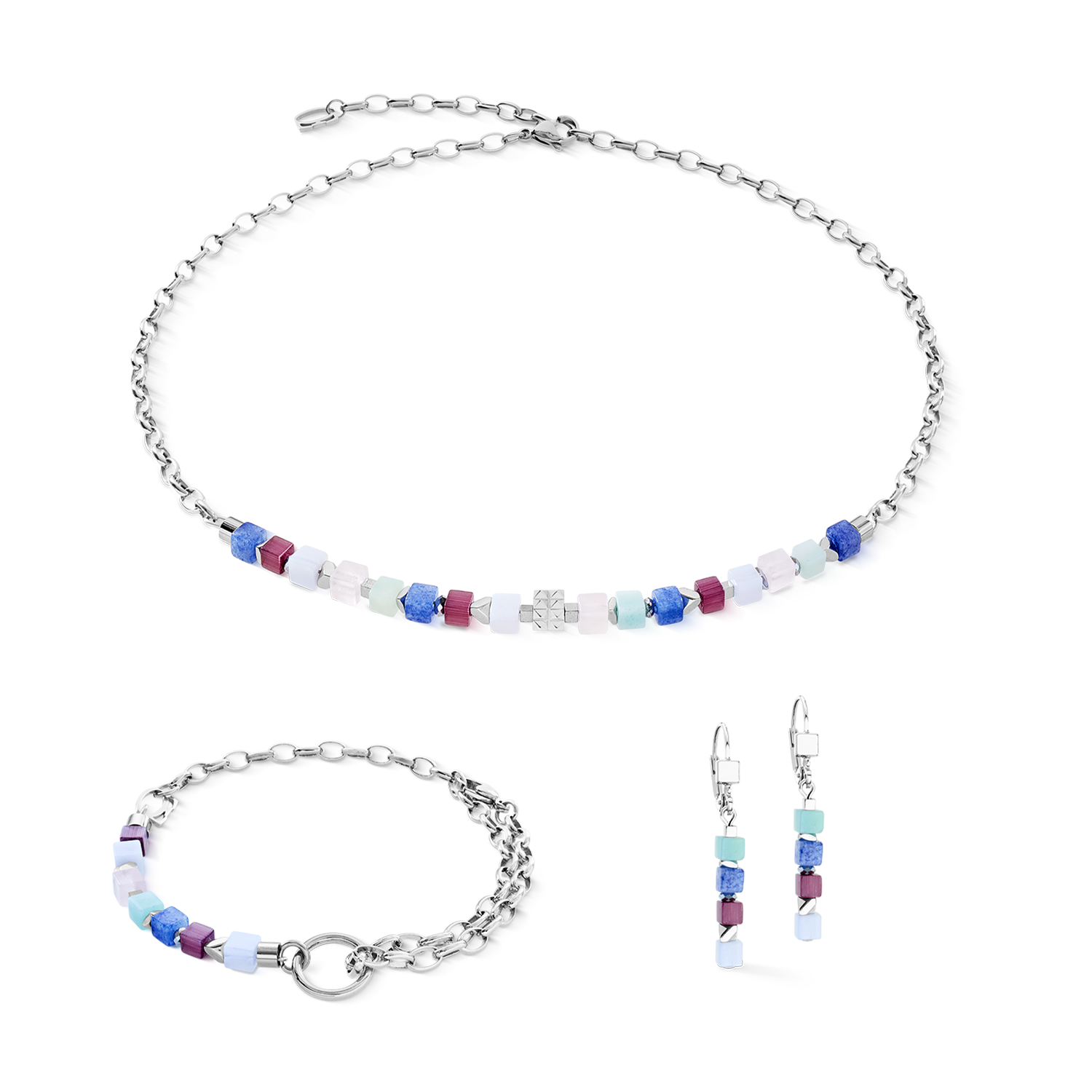 Armband Cube Mosaic Lumina silber von COEUR DE LION – im Set mit passenden Schmuckstücken