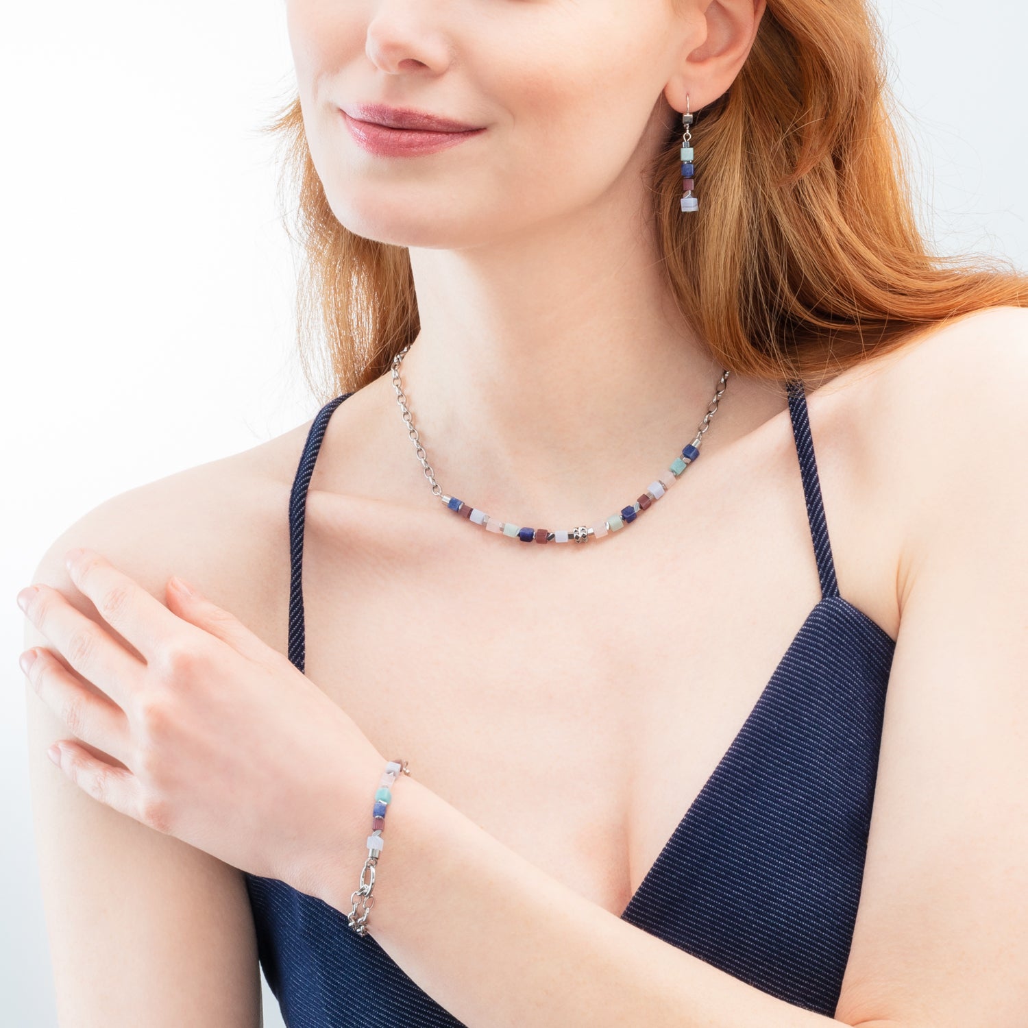 Armband Cube Mosaic Lumina silber von COEUR DE LION – am Modell getragen