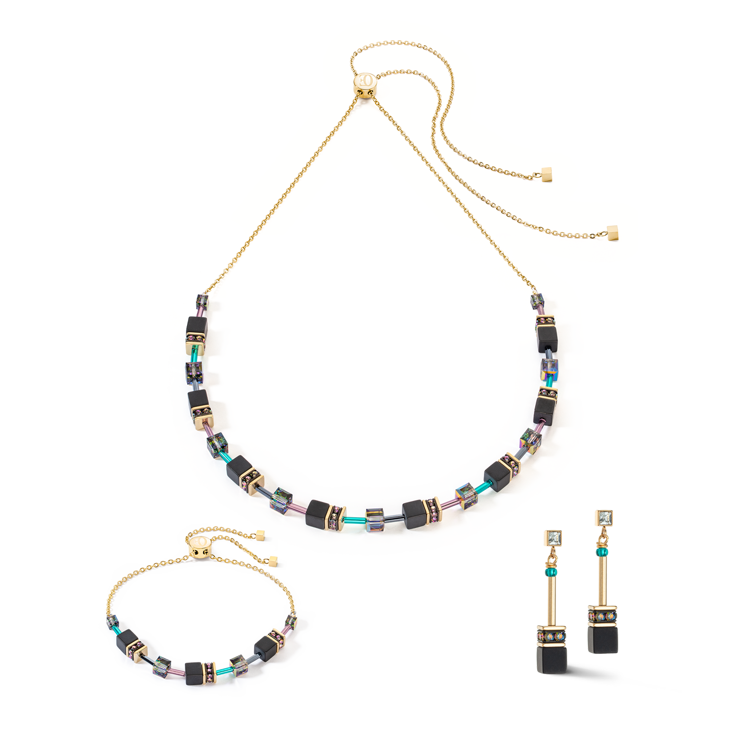 GeoCUBE® Iconic Nature Chain Halskette schwarz-multicolor von COEUR DE LION – im Set mit passenden Schmuckstücken