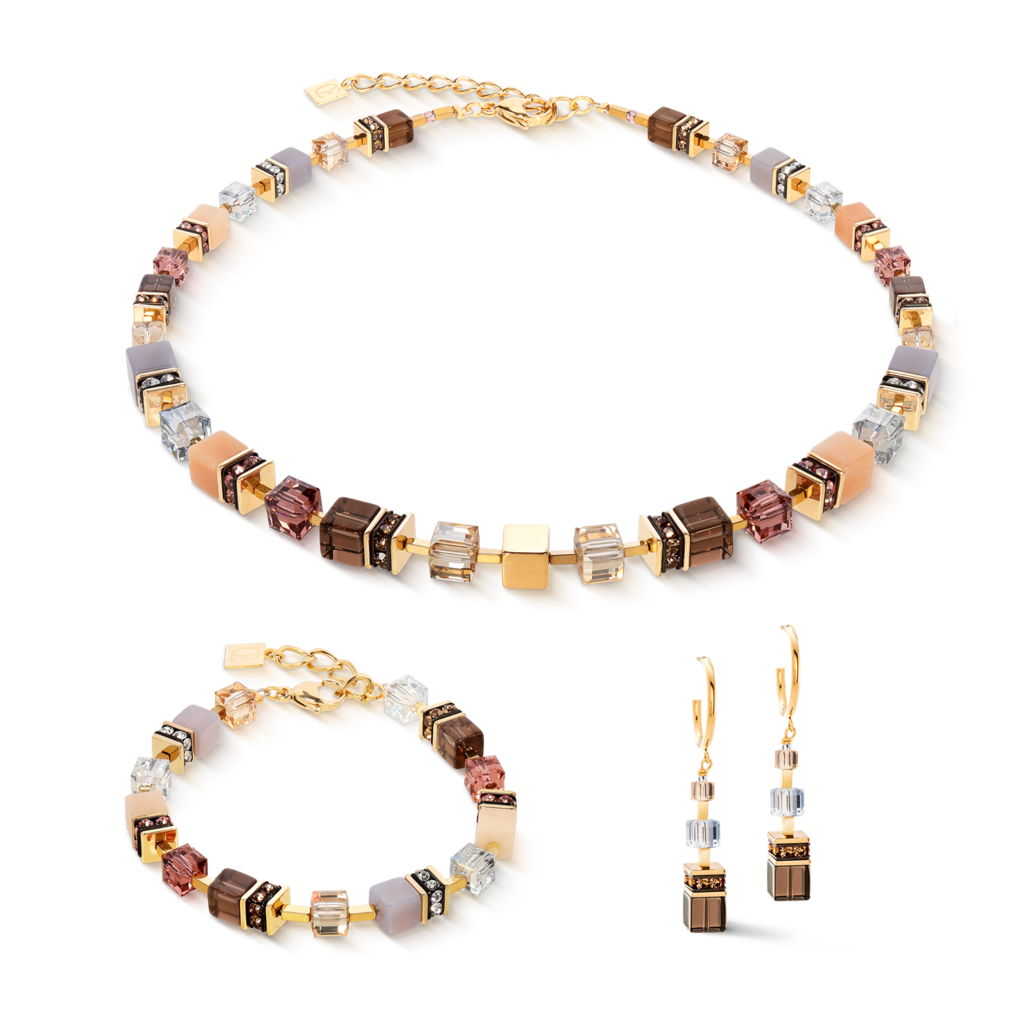 GeoCUBE® Precious Statement Halskette golden Blush von COEUR DE LION – im Set mit passenden Schmuckstücken