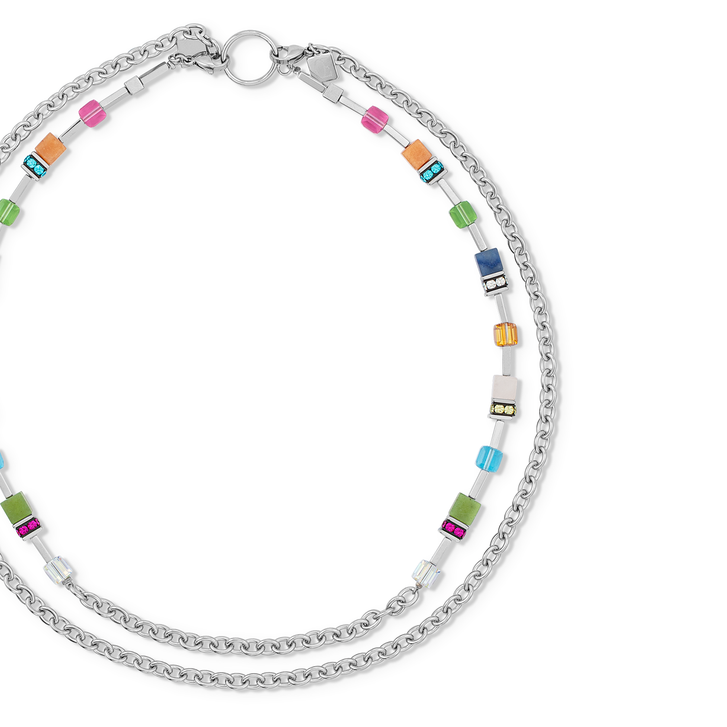 GeoCUBE® Iconic Boho Halskette silber-multicolor von COEUR DE LION – Detailaufnahme