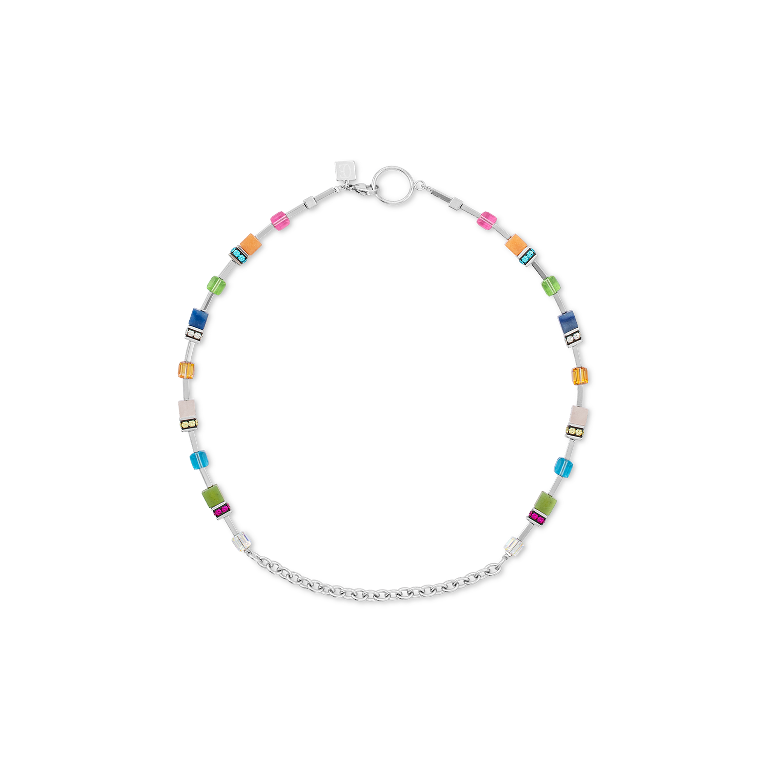 GeoCUBE® Iconic Boho Halskette silber-multicolor von COEUR DE LION – Tragevariante