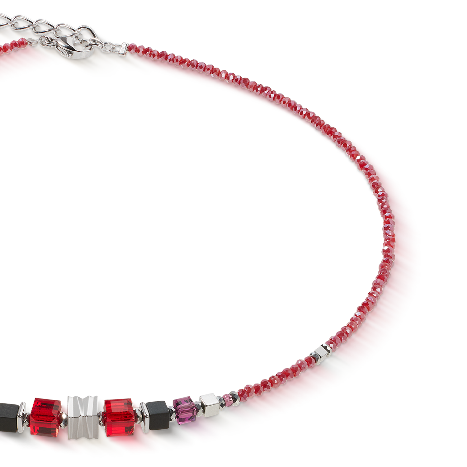 Halskette Wave Cube Flow silber-rot von COEUR DE LION – Detailaufnahme