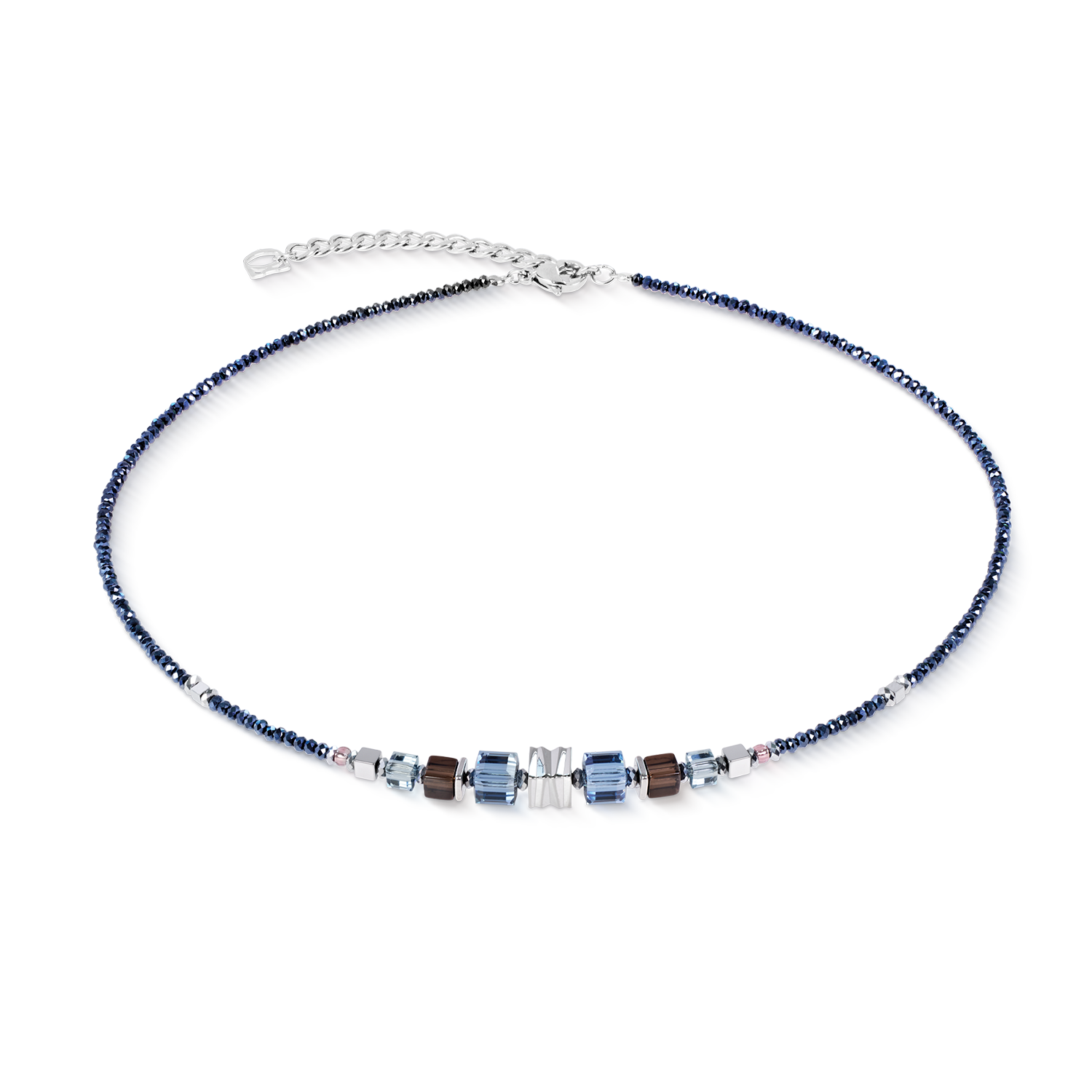 Halskette Wave Cube Flow silber-blau