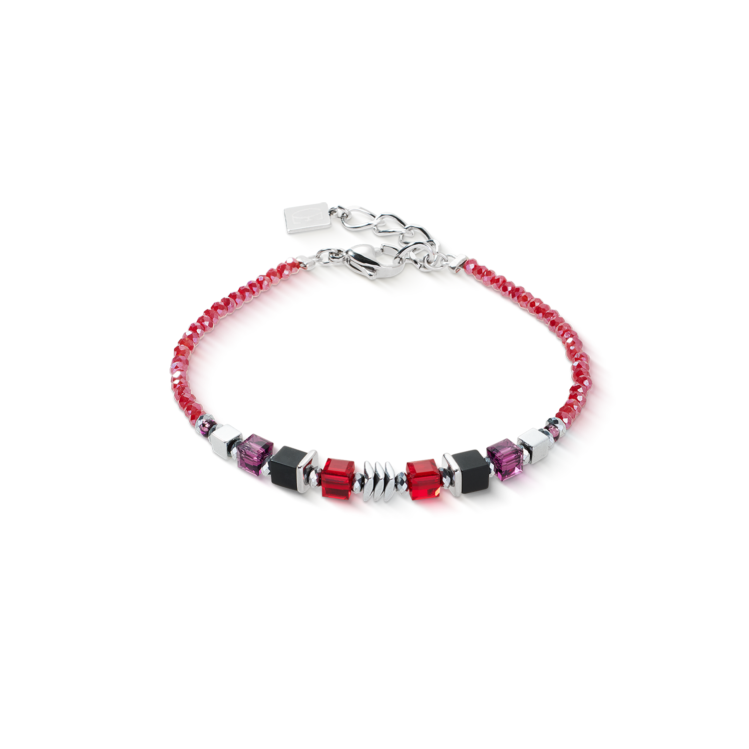 Armband Wave Cube Flow silber-rot von COEUR DE LION