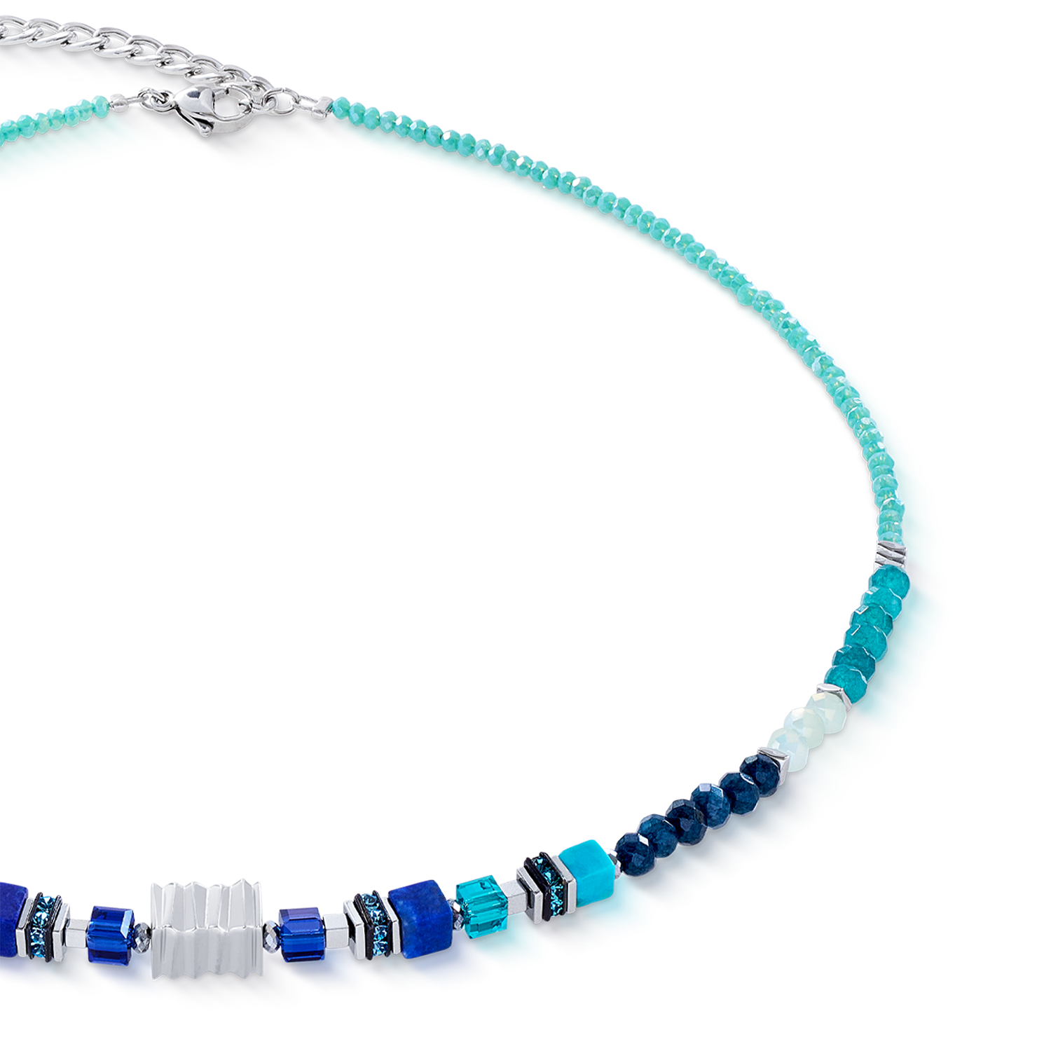 Halskette Wave Precious Flow silber-teal von COEUR DE LION – Detailaufnahme