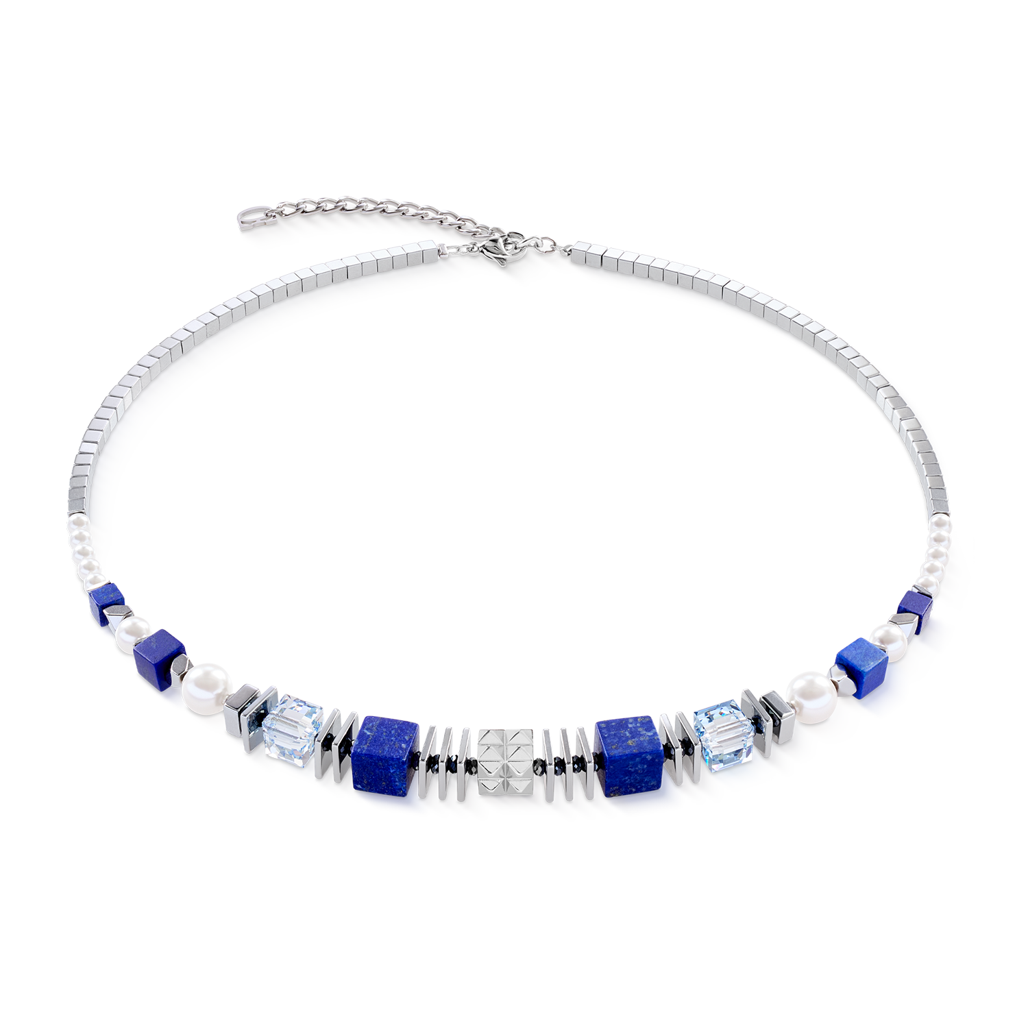 Halskette Statement Cube Facets silber-blau von COEUR DE LION