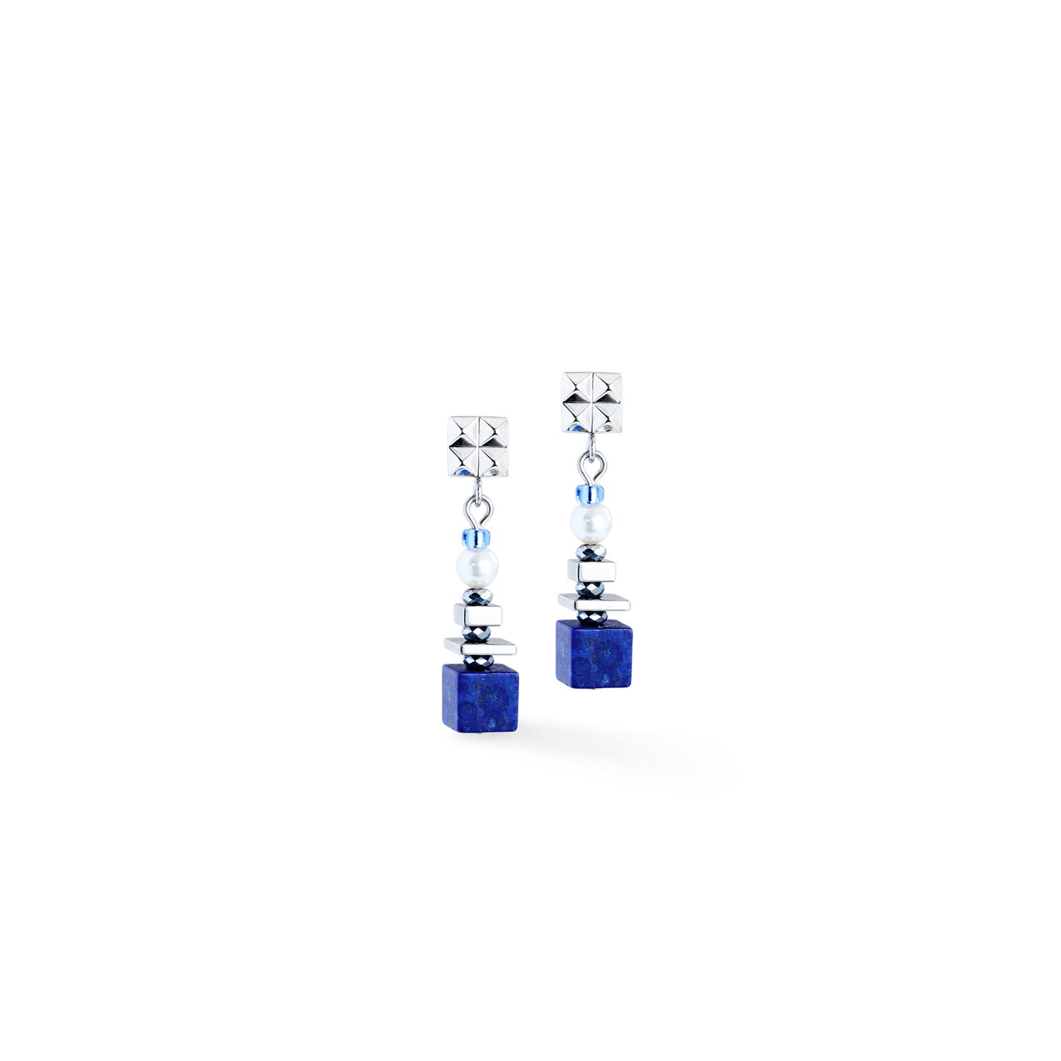 Ohrringe Statement Cube Facets silber-blau von COEUR DE LION