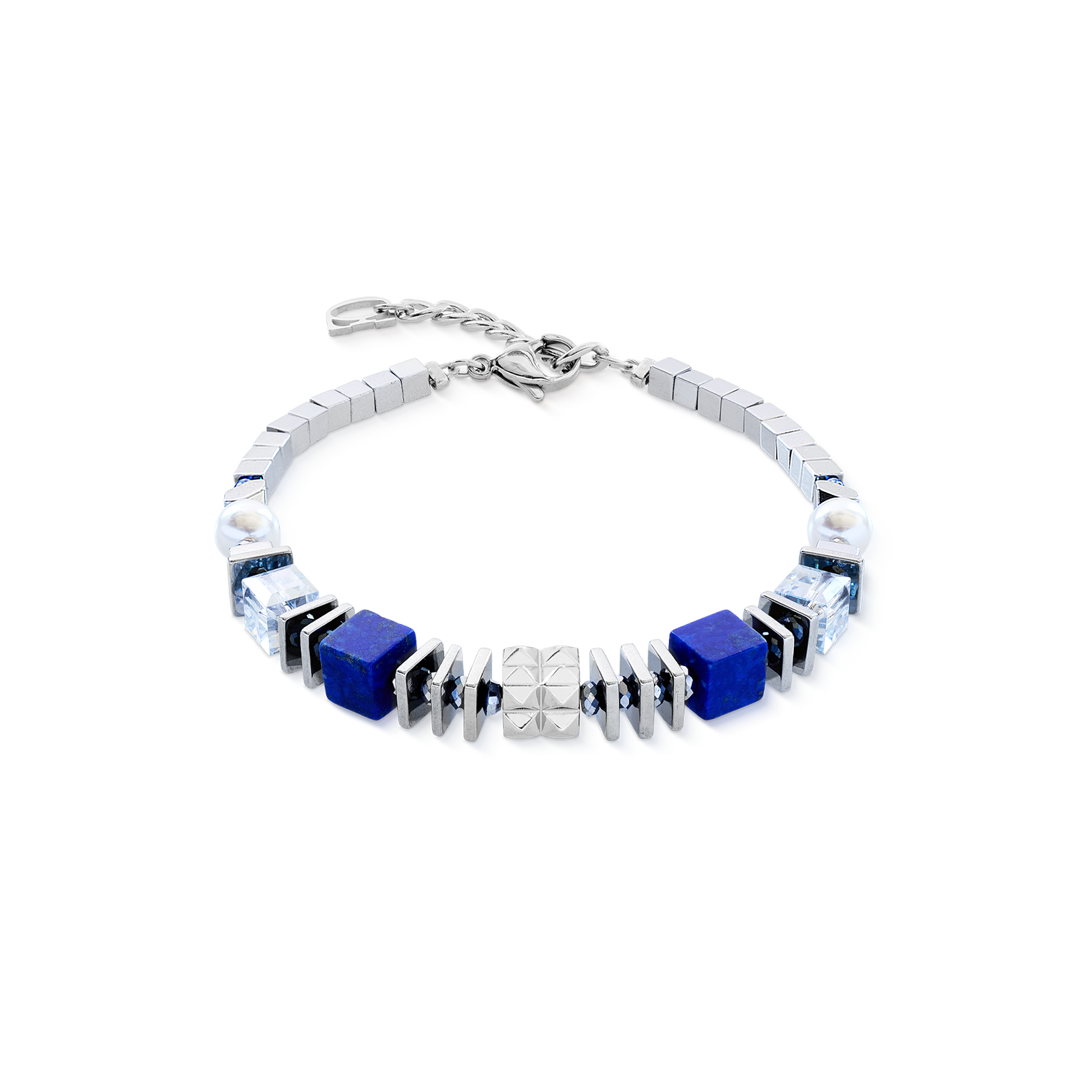 Armband Statement Cube Facets silber-blau von COEUR DE LION