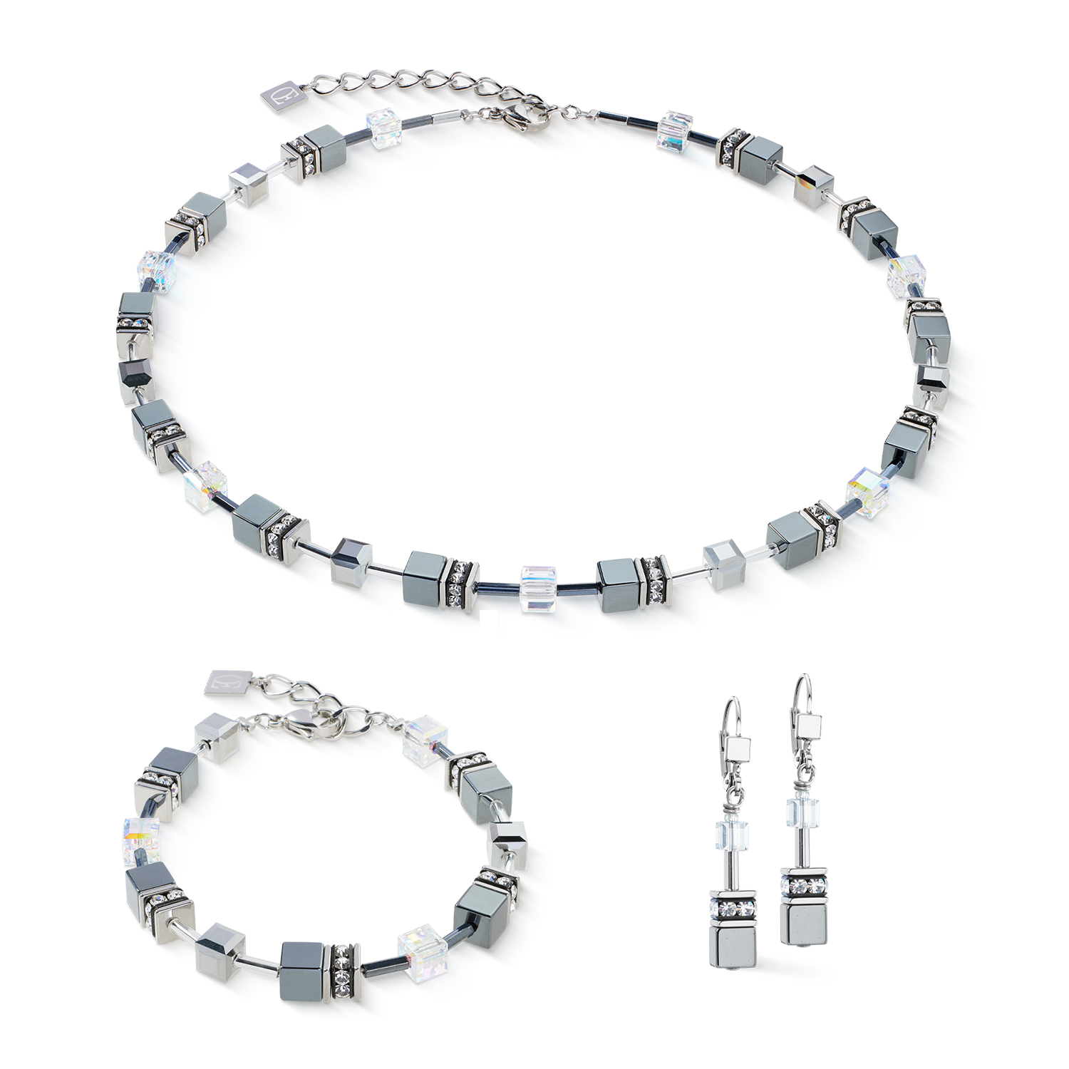 GeoCUBE® Halskette platinum von COEUR DE LION – im Set mit passenden Schmuckstücken