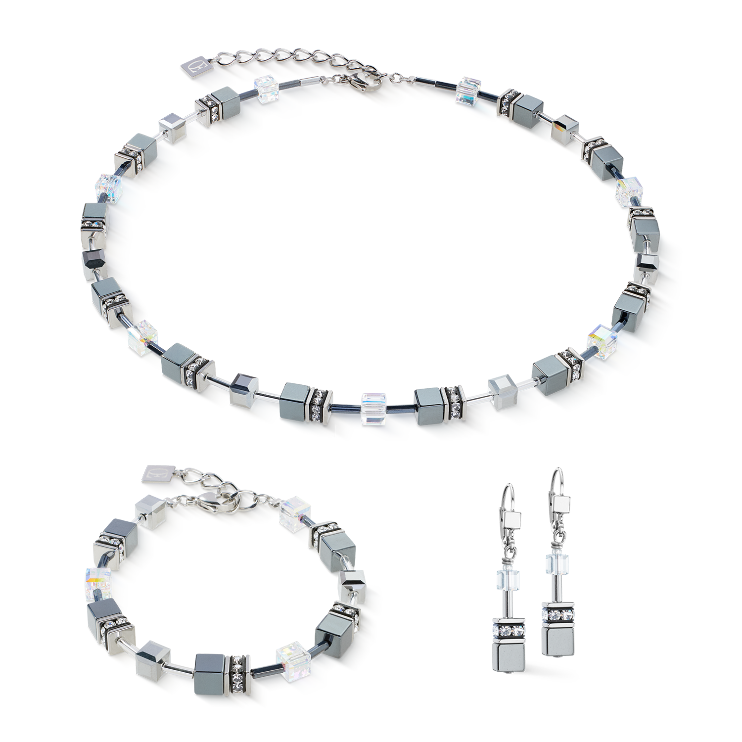 GeoCUBE® Ohrringe platinum von COEUR DE LION – im Set mit passenden Schmuckstücken