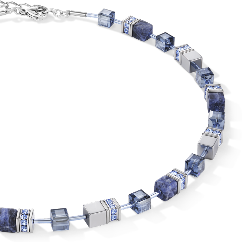 GeoCUBE® Halskette Sodalith & Hämatit blau