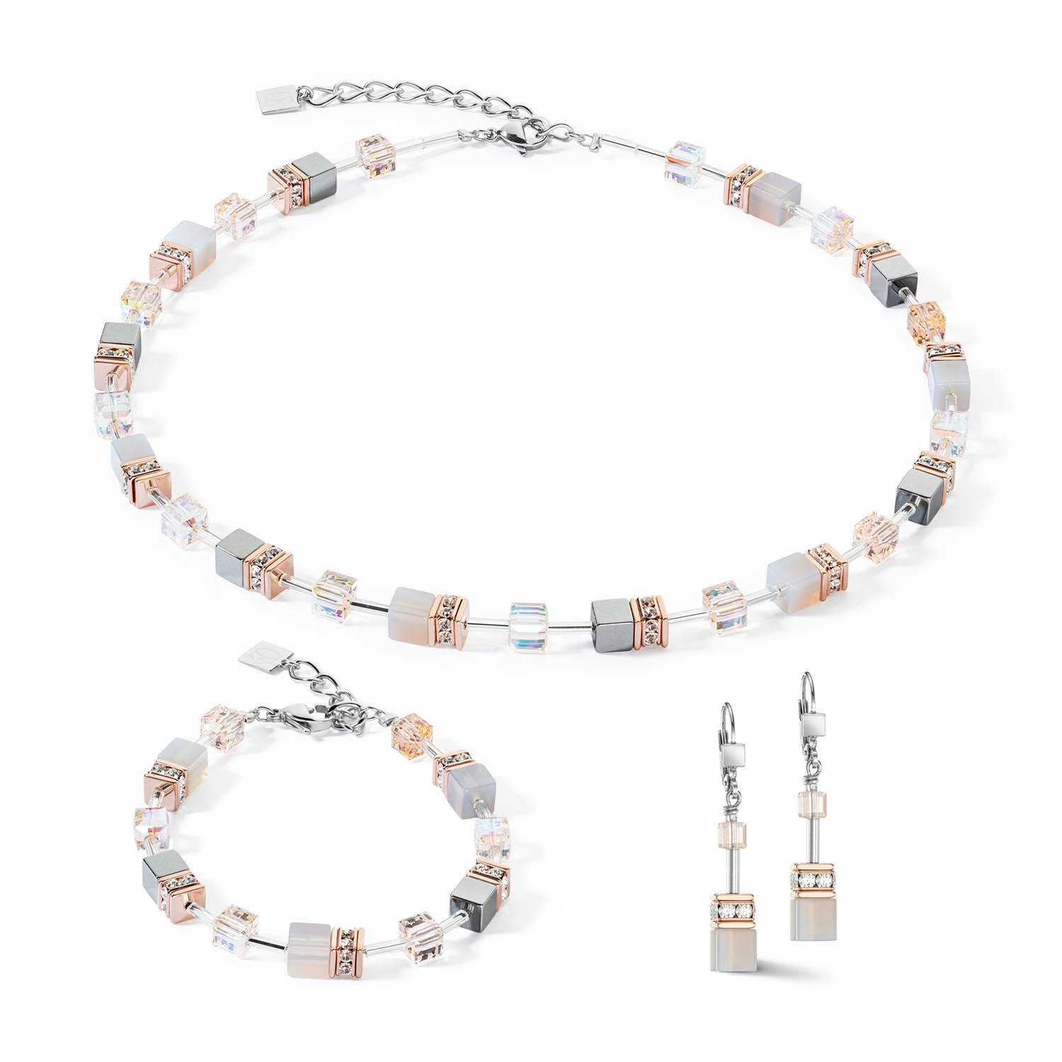 GeoCUBE® Iconic Precious Armband roségold-peach von COEUR DE LION – im Set mit passenden Schmuckstücken