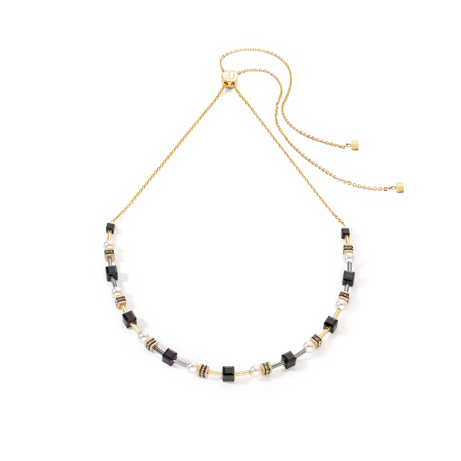 Halskette Mysterious Cubes & Pearls gold-schwarz von COEUR DE LION