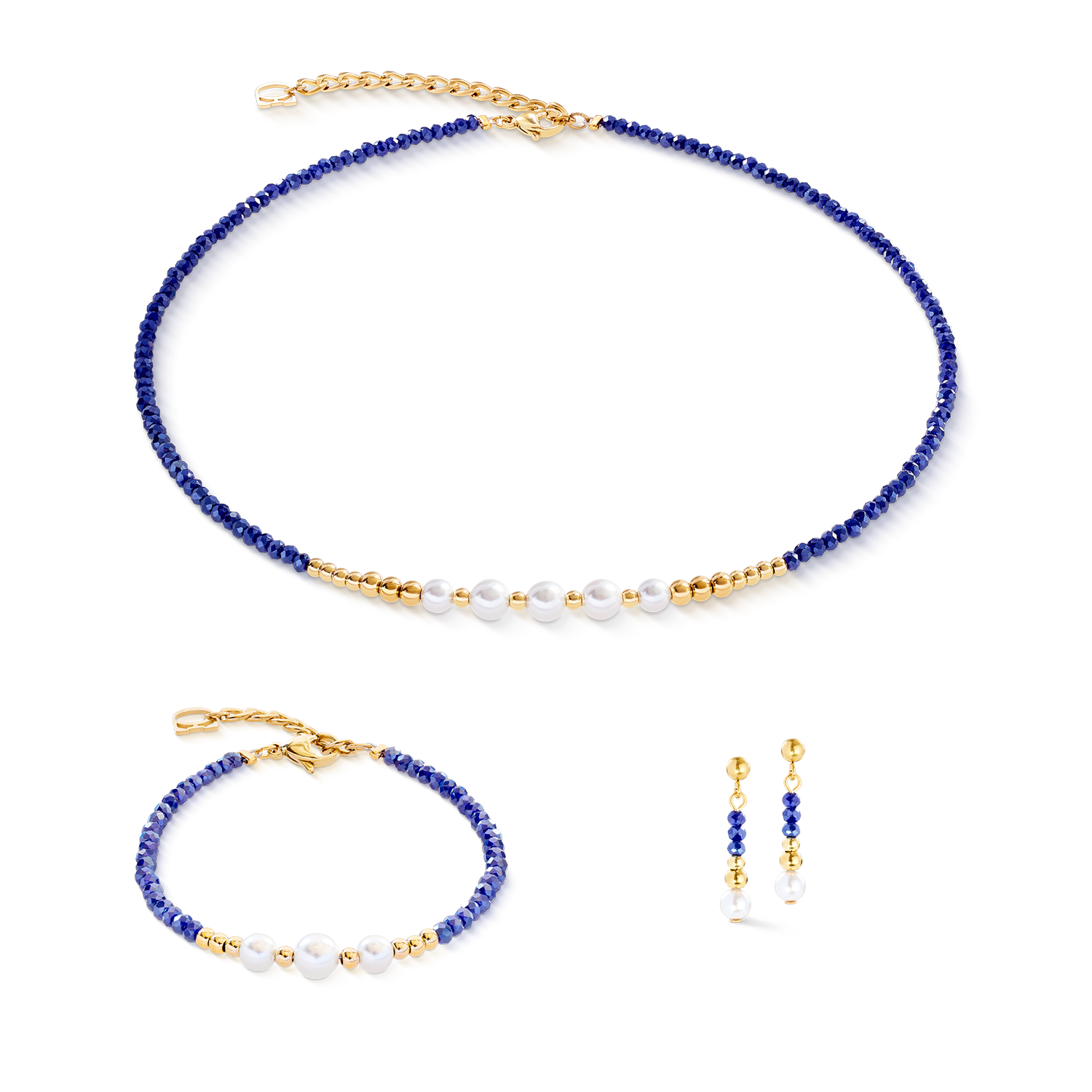 Halskette Pearl Line gold-blau von COEUR DE LION – im Set mit passenden Schmuckstücken