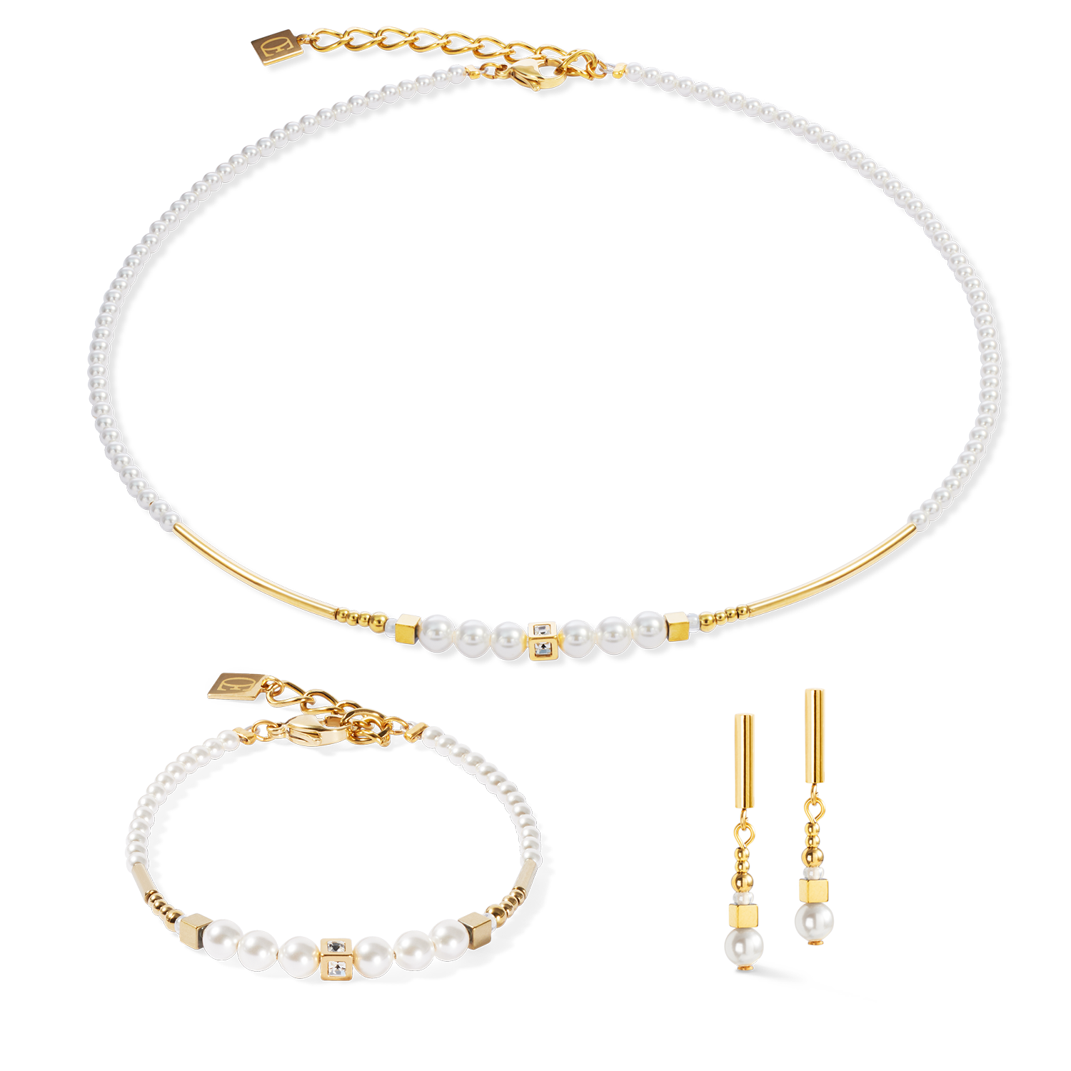 Halskette Shimmering Princess Pearls gold-weiß von COEUR DE LION – im Set mit passenden Schmuckstücken