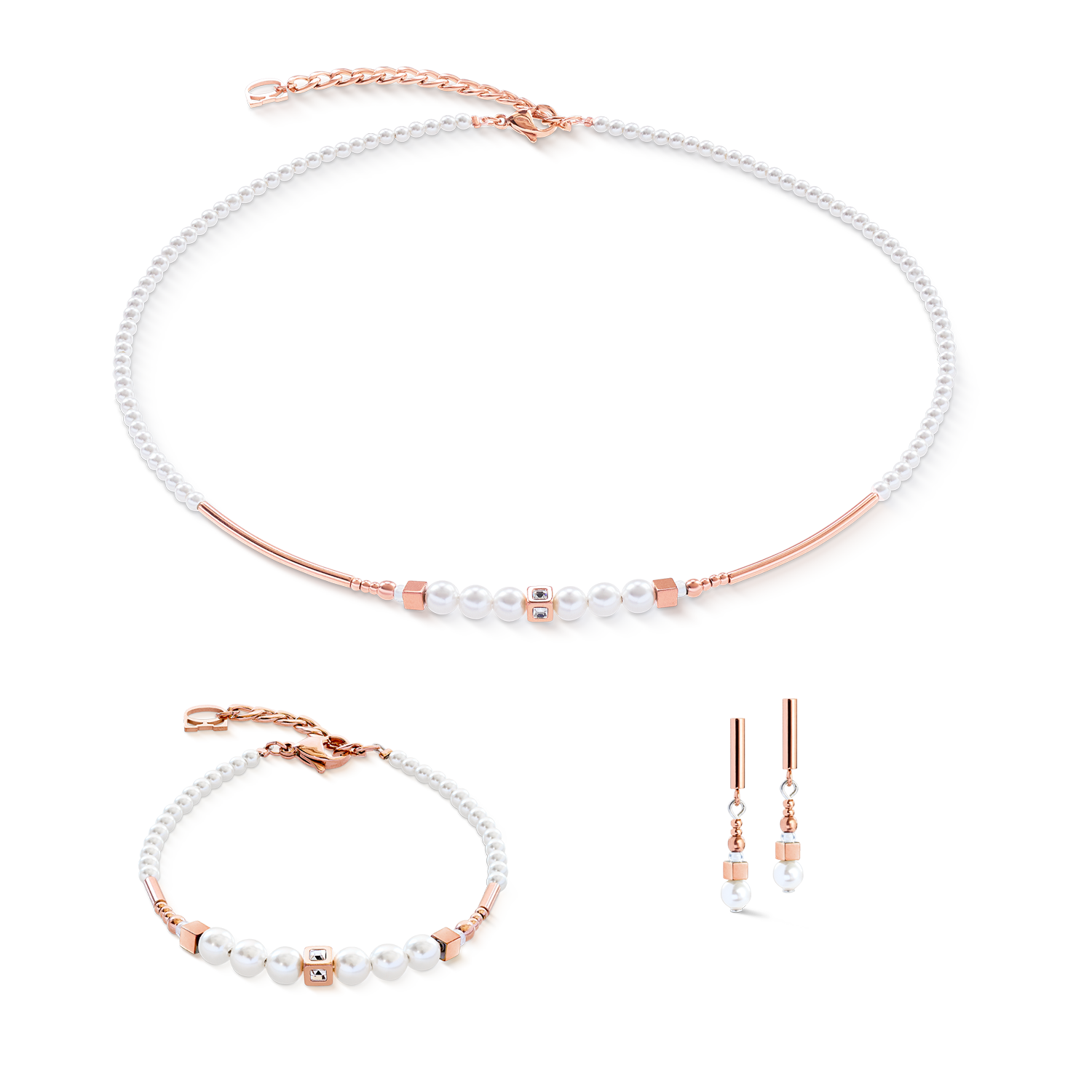 Halskette Shimmering Princess Pearls roségold-weiß von COEUR DE LION – im Set mit passenden Schmuckstücken
