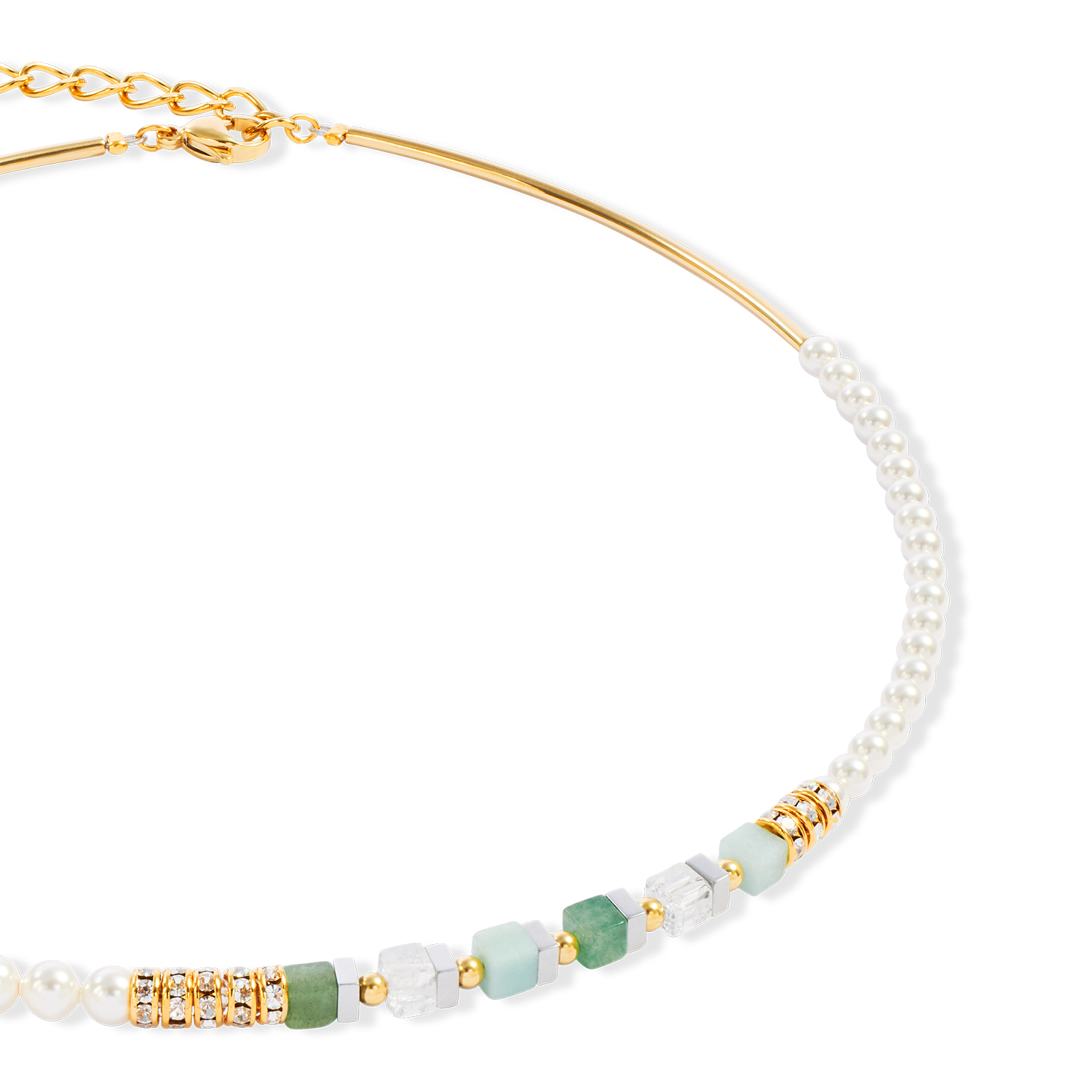 Precious Fusion Offset Halskette gold-grün von COEUR DE LION – Detailaufnahme
