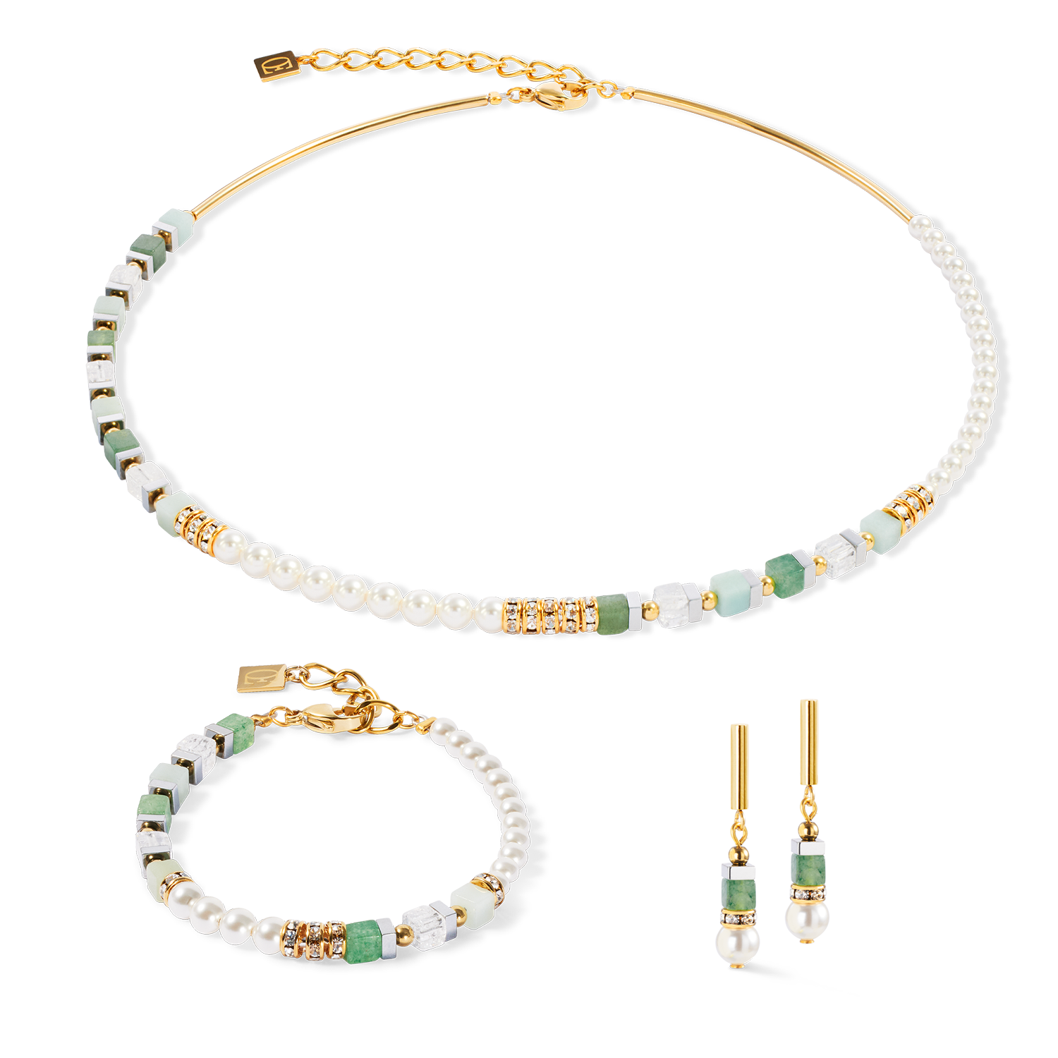 Precious Fusion Offset Halskette gold-grün von COEUR DE LION – im Set mit passenden Schmuckstücken