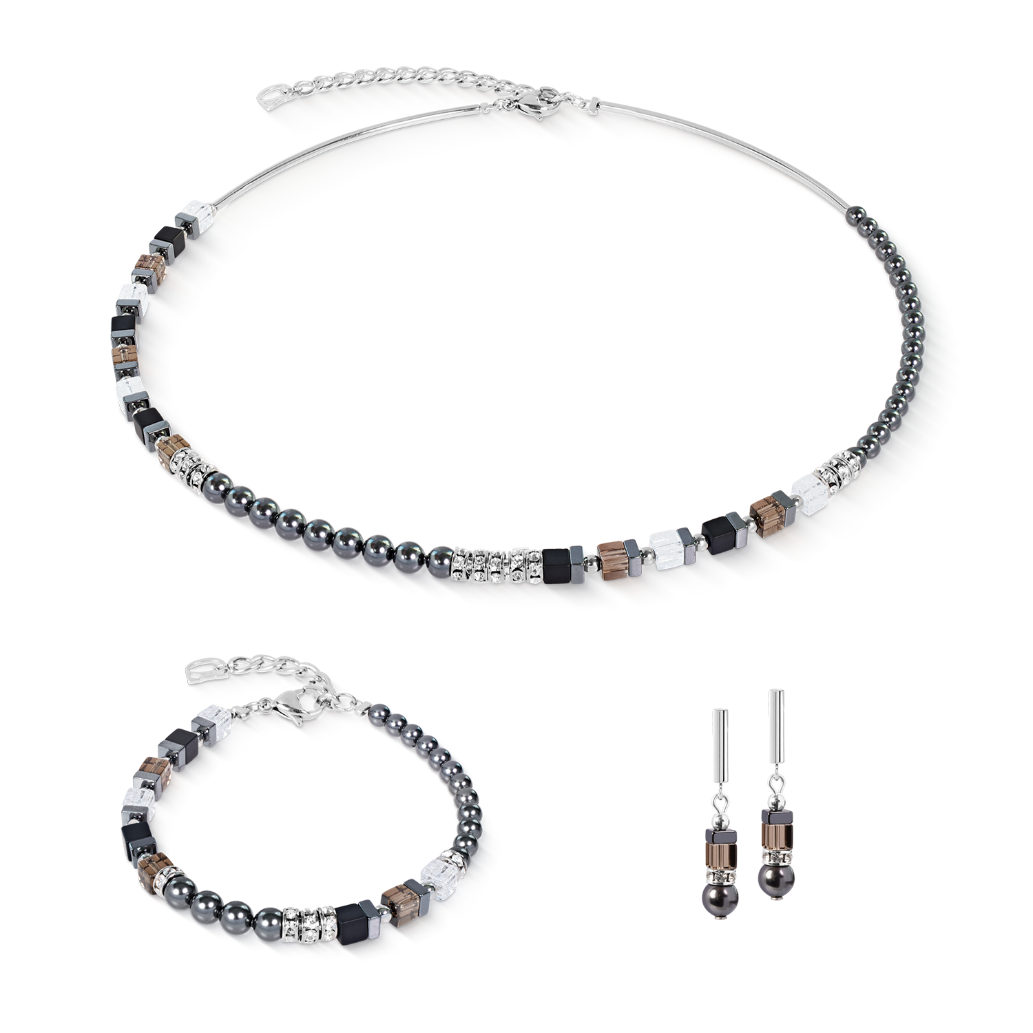 Halskette Precious Fusion Offset grau-silber