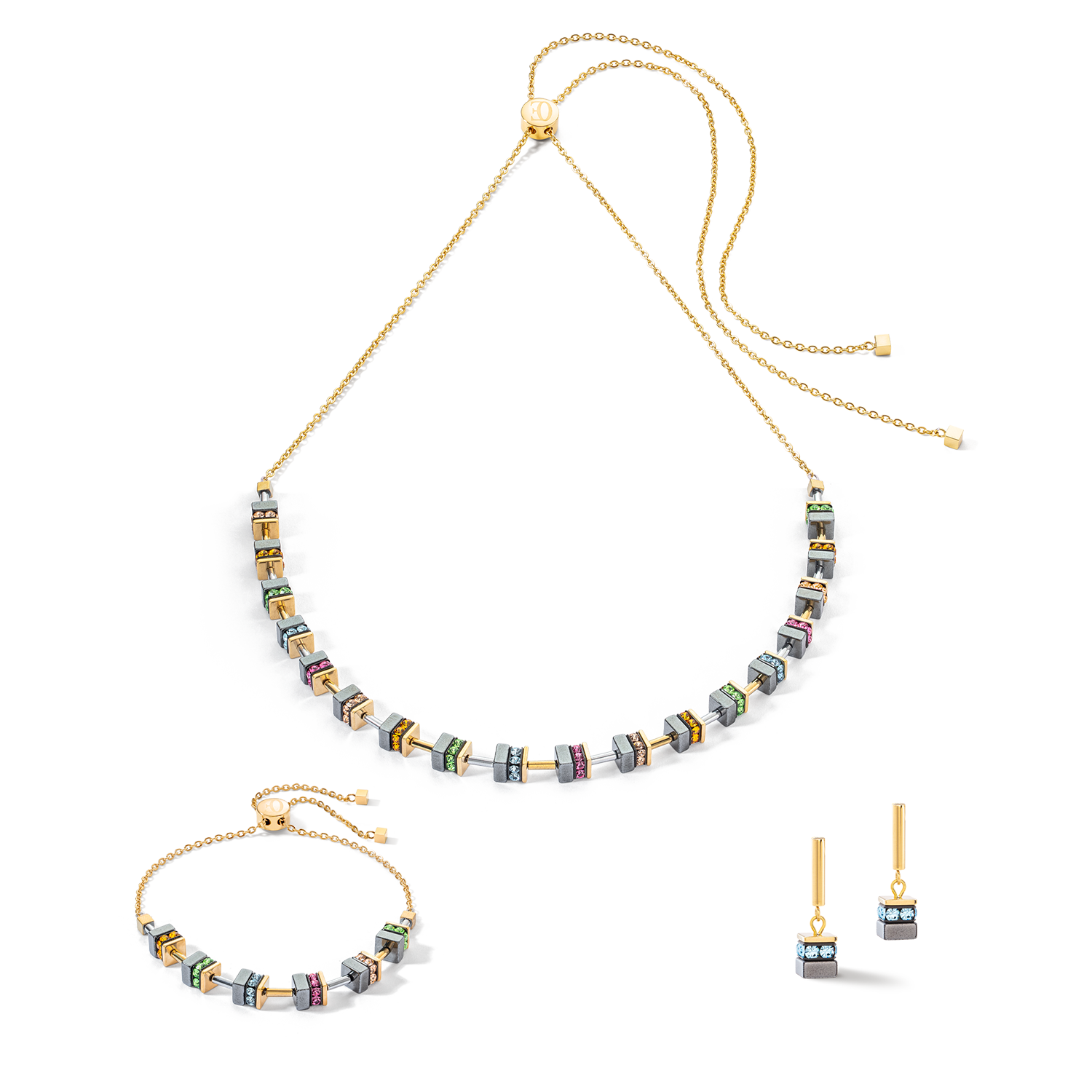 Sparkling Classic Chain Ohrringe gold-multicolor von COEUR DE LION – im Set mit passenden Schmuckstücken