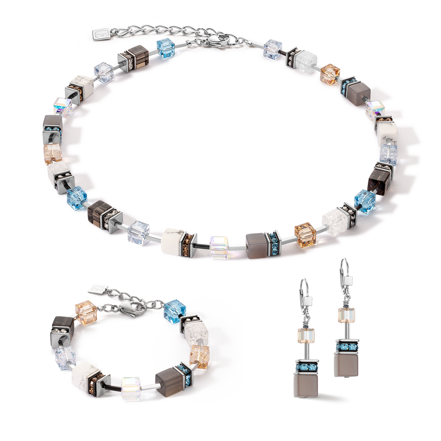 GeoCUBE® Iconic Statement Precious Halskette aqua-beige