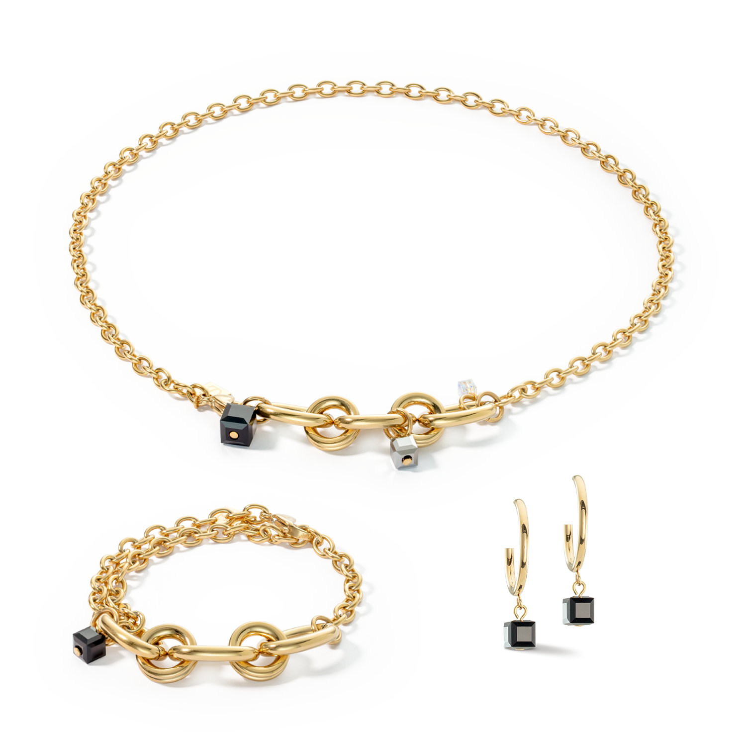 Halskette Chunky Chain gold-schwarz von COEUR DE LION – im Set mit passenden Schmuckstücken