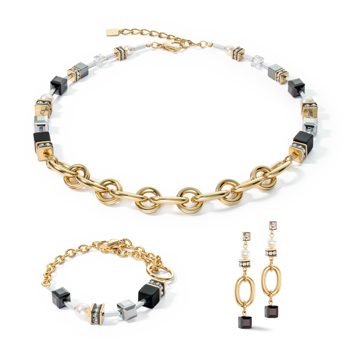 Halskette Mysterious Mix gold-schwarz von COEUR DE LION – im Set mit passenden Schmuckstücken