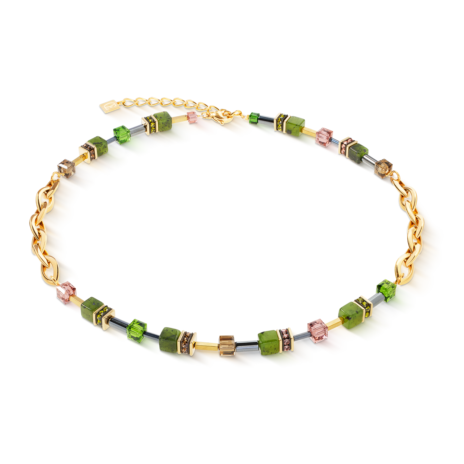 GeoCUBE® Chunky Chain Halskette gold-grün von COEUR DE LION