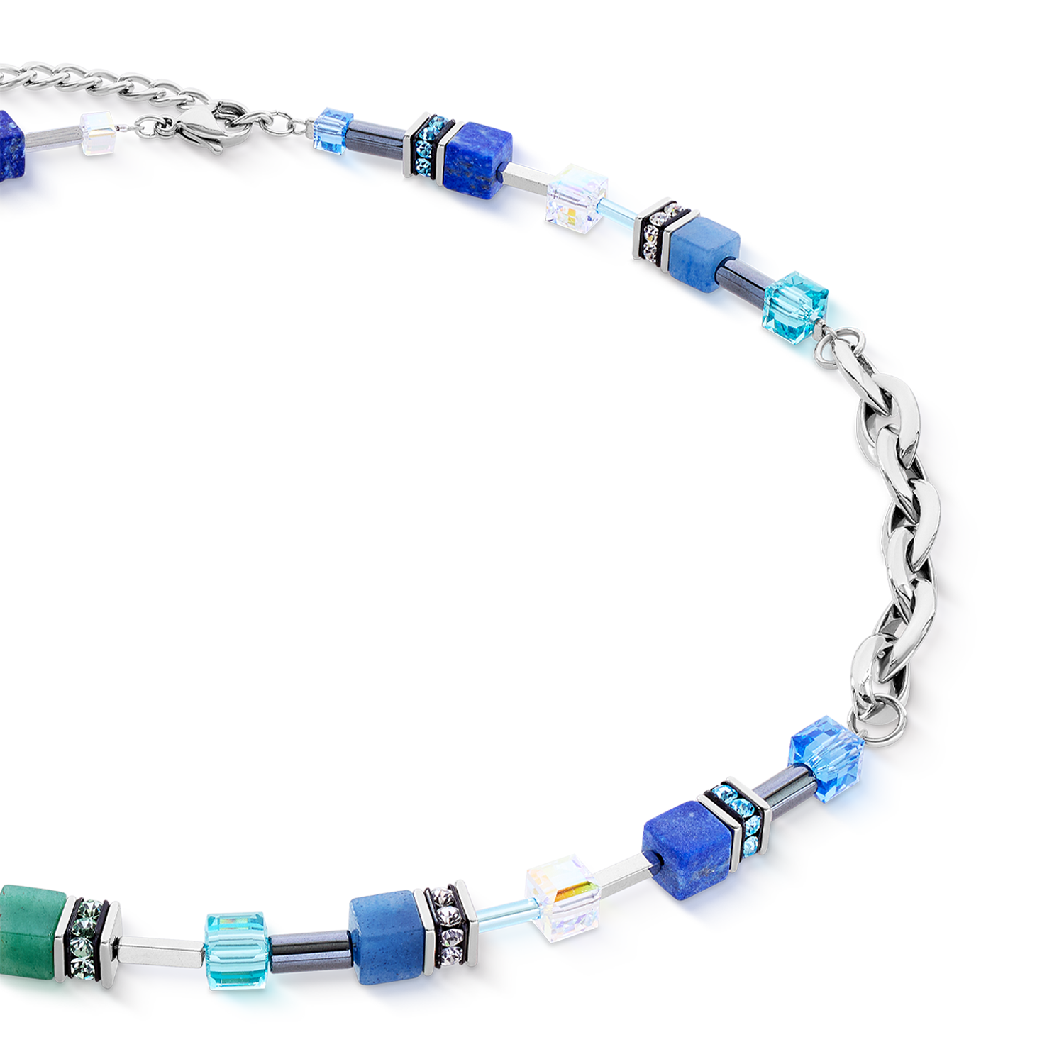 GeoCUBE® Chunky Chain Halskette silber-blau von COEUR DE LION – Detailaufnahme