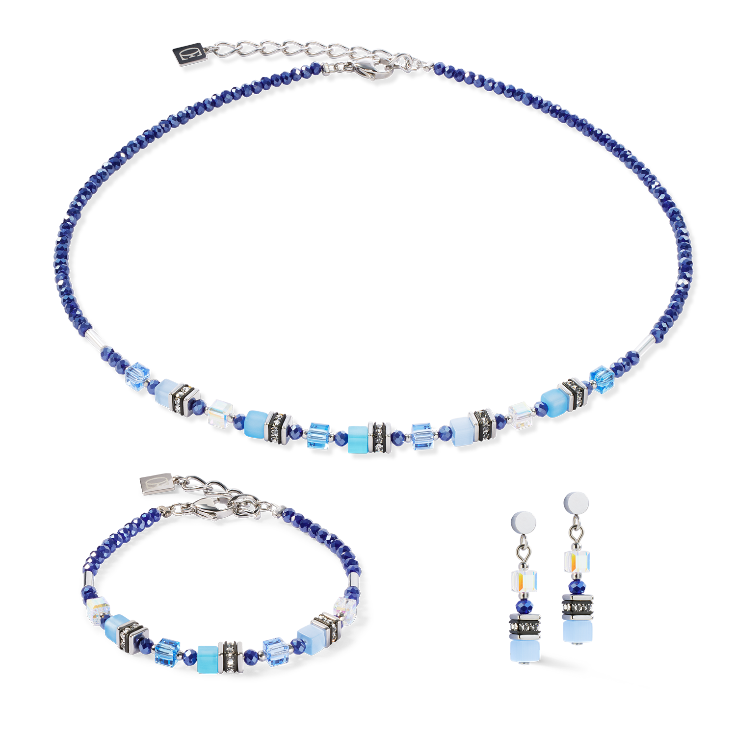 Halskette Mini Cubes blau von COEUR DE LION – im Set mit passenden Schmuckstücken