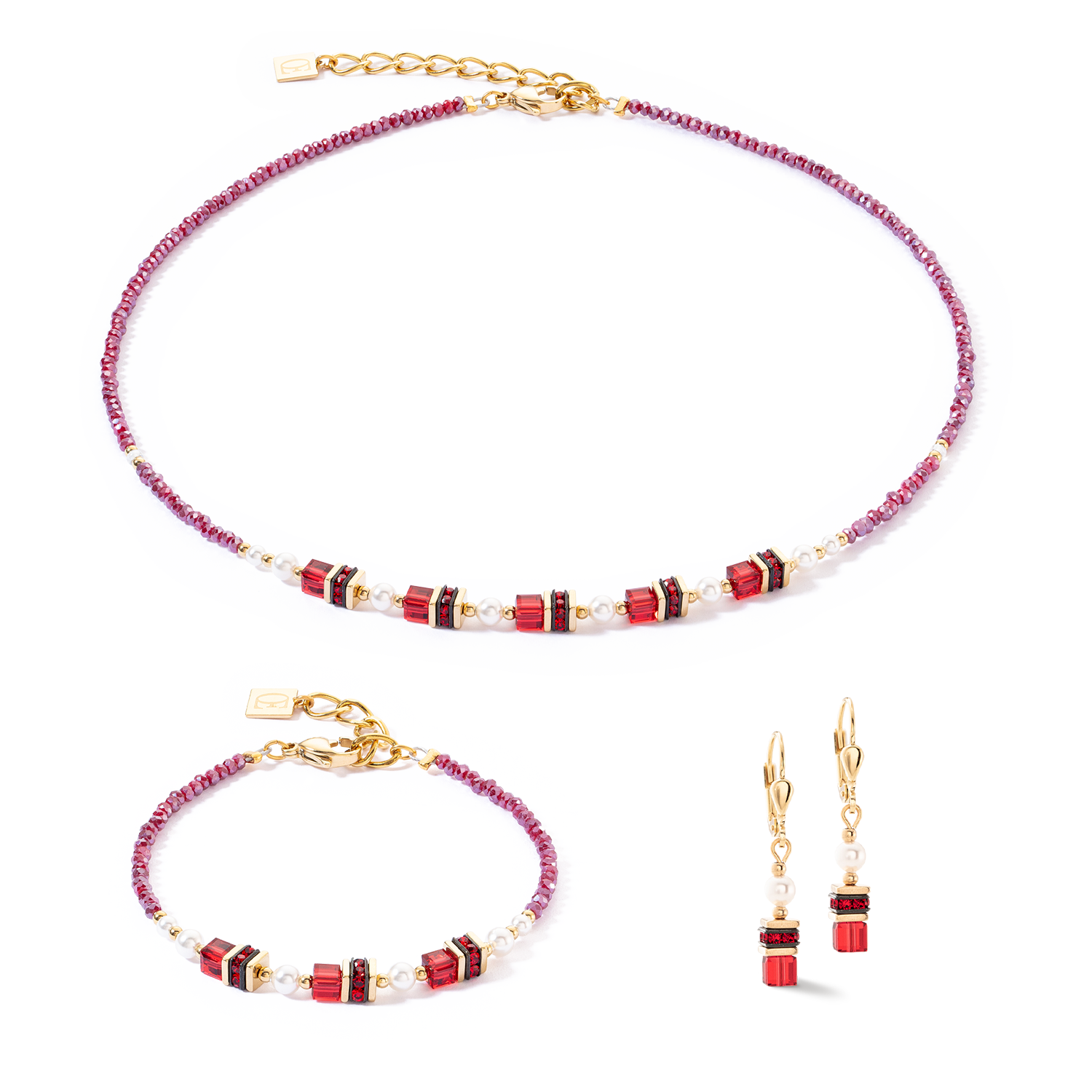 Halskette Sparkling Princess gold-rot von COEUR DE LION – im Set mit passenden Schmuckstücken