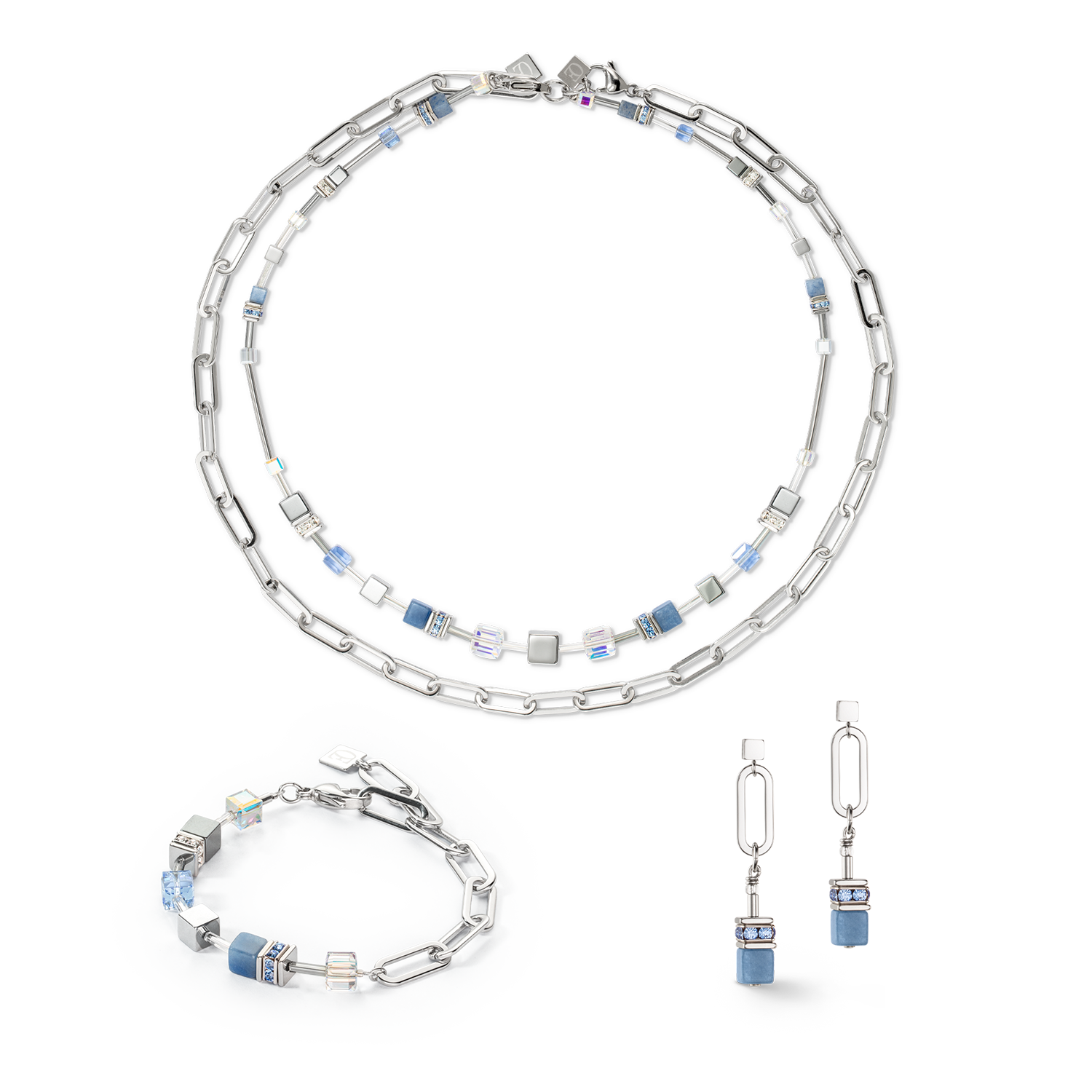 GeoCUBE® Fusion Chain Halskette silber-blau