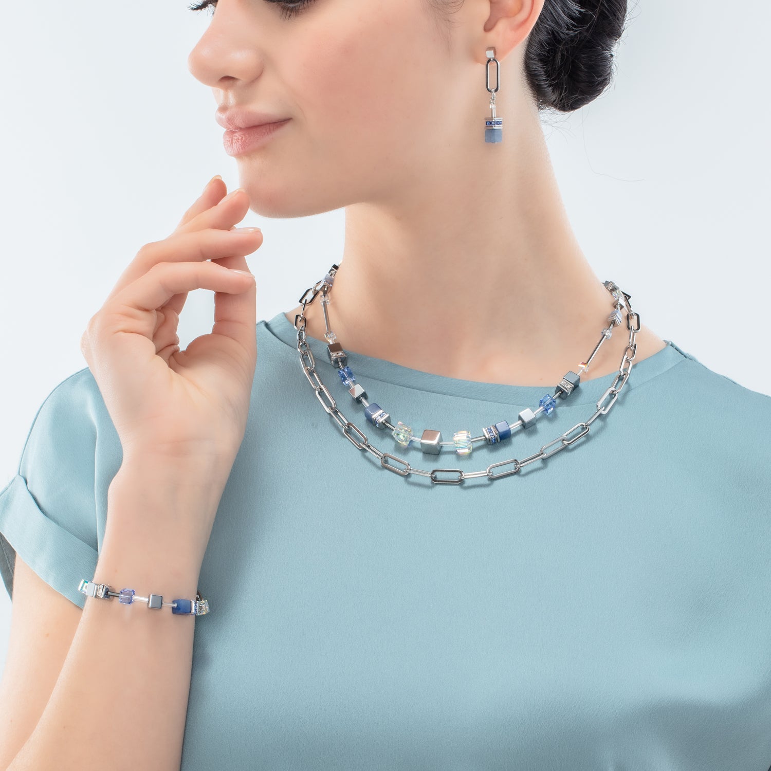 GeoCUBE® Fusion Chain Halskette silber-blau