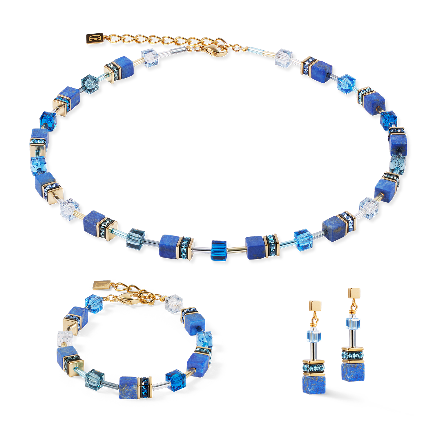 GeoCUBE® Iconic Precious Halskette blau von COEUR DE LION – im Set mit passenden Schmuckstücken