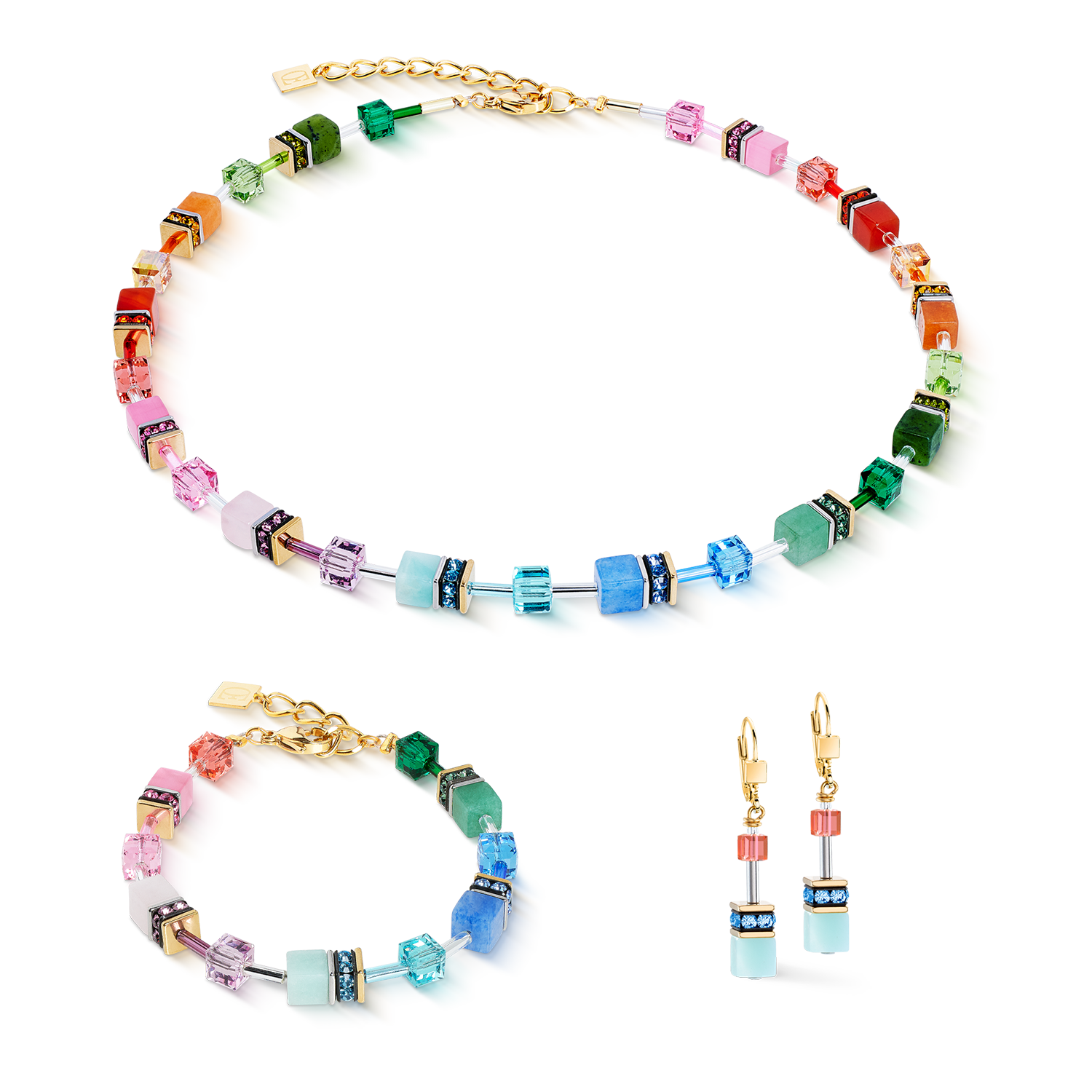 GeoCUBE® Iconic Precious Halskette Rainbow von COEUR DE LION – im Set mit passenden Schmuckstücken