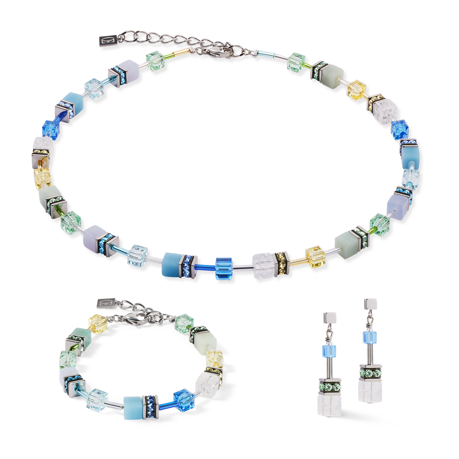 GeoCUBE® Iconic Precious Halskette aqua-grün von COEUR DE LION – im Set mit passenden Schmuckstücken