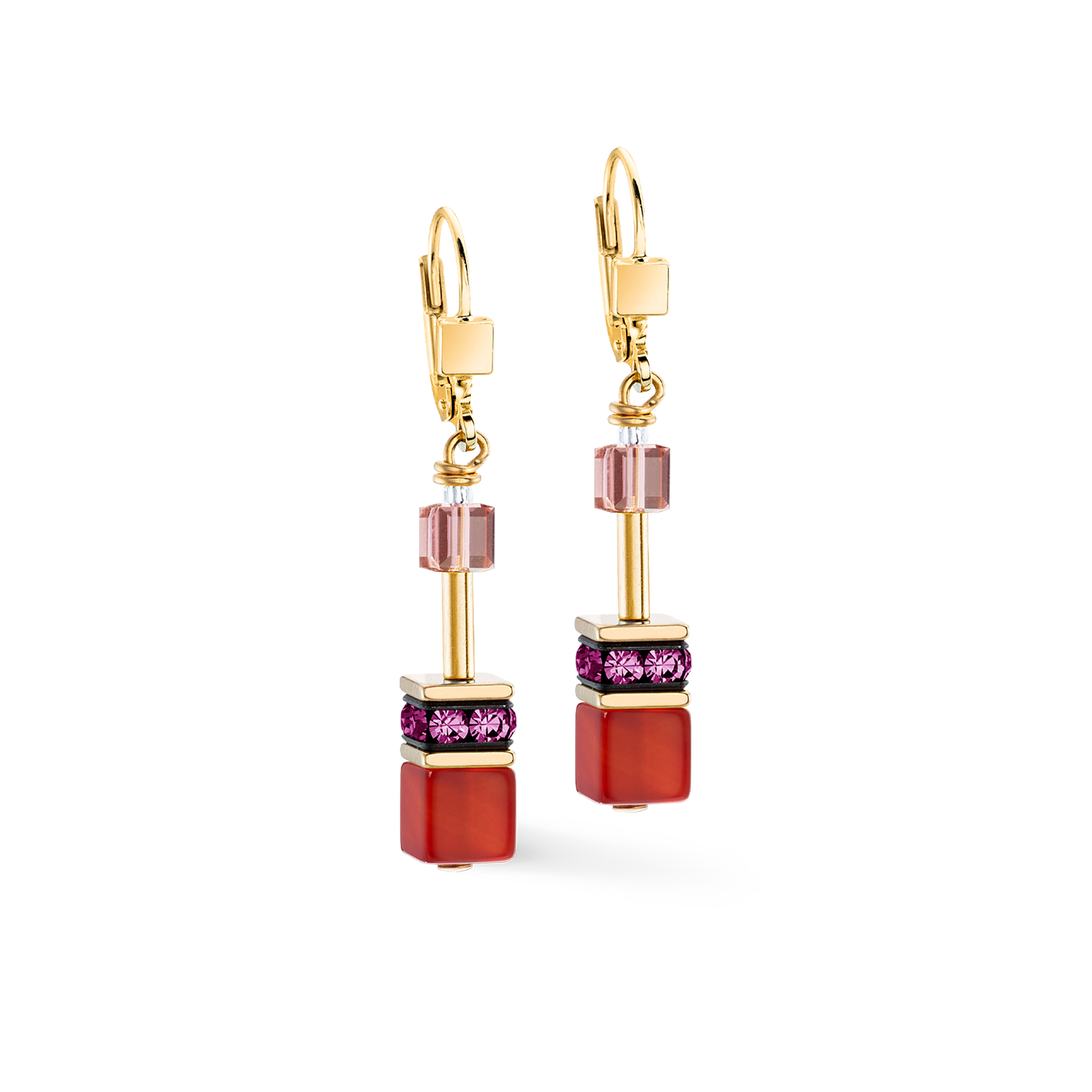 GeoCUBE® Iconic Precious Ohrringe Festive rot von COEUR DE LION – Detailaufnahme