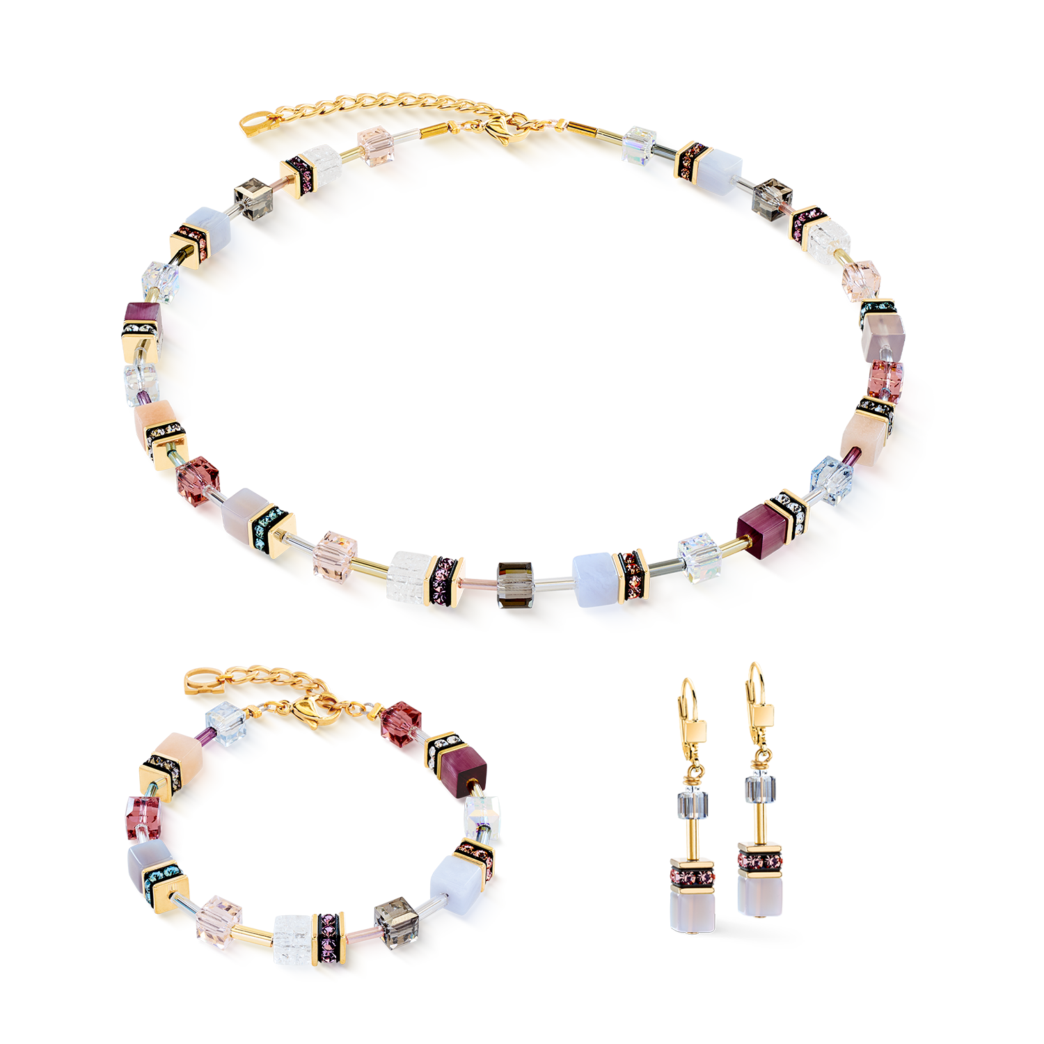 GeoCUBE® Iconic Precious Ohrringe Golden Blush von COEUR DE LION – im Set mit passenden Schmuckstücken