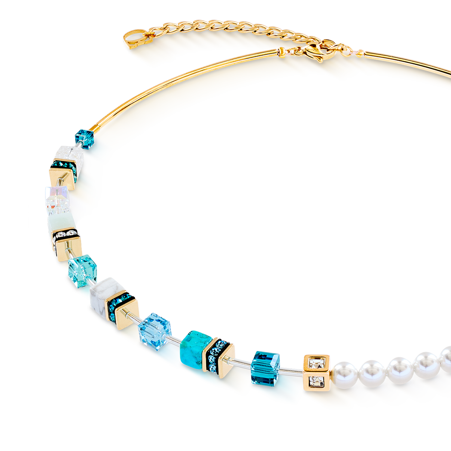 GeoCUBE® Precious Fusion Pearls Halskette türkis von COEUR DE LION – Detailaufnahme