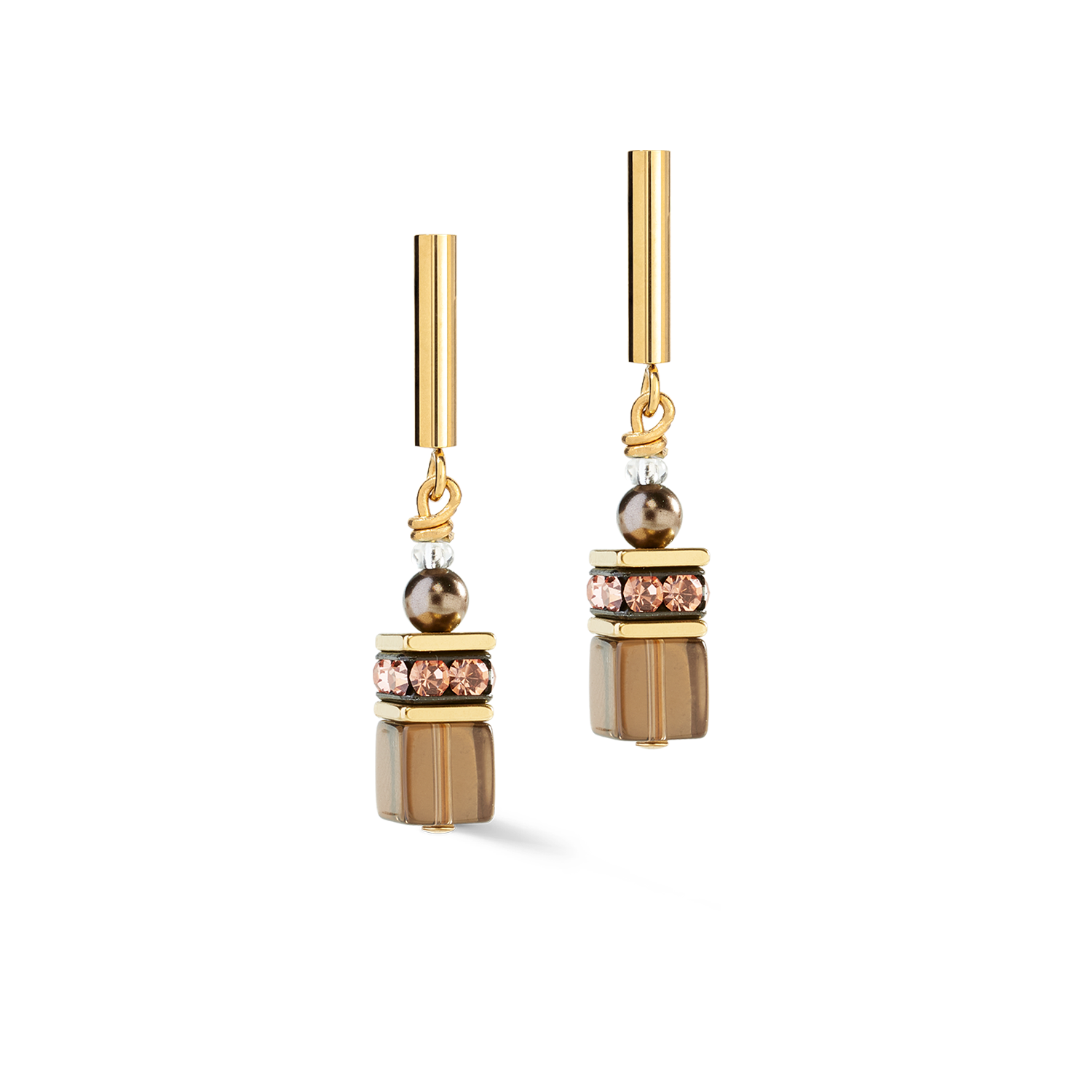 GeoCUBE® Precious Fusion Pearls Ohrringe Mocha Mousse von COEUR DE LION – Detailaufnahme